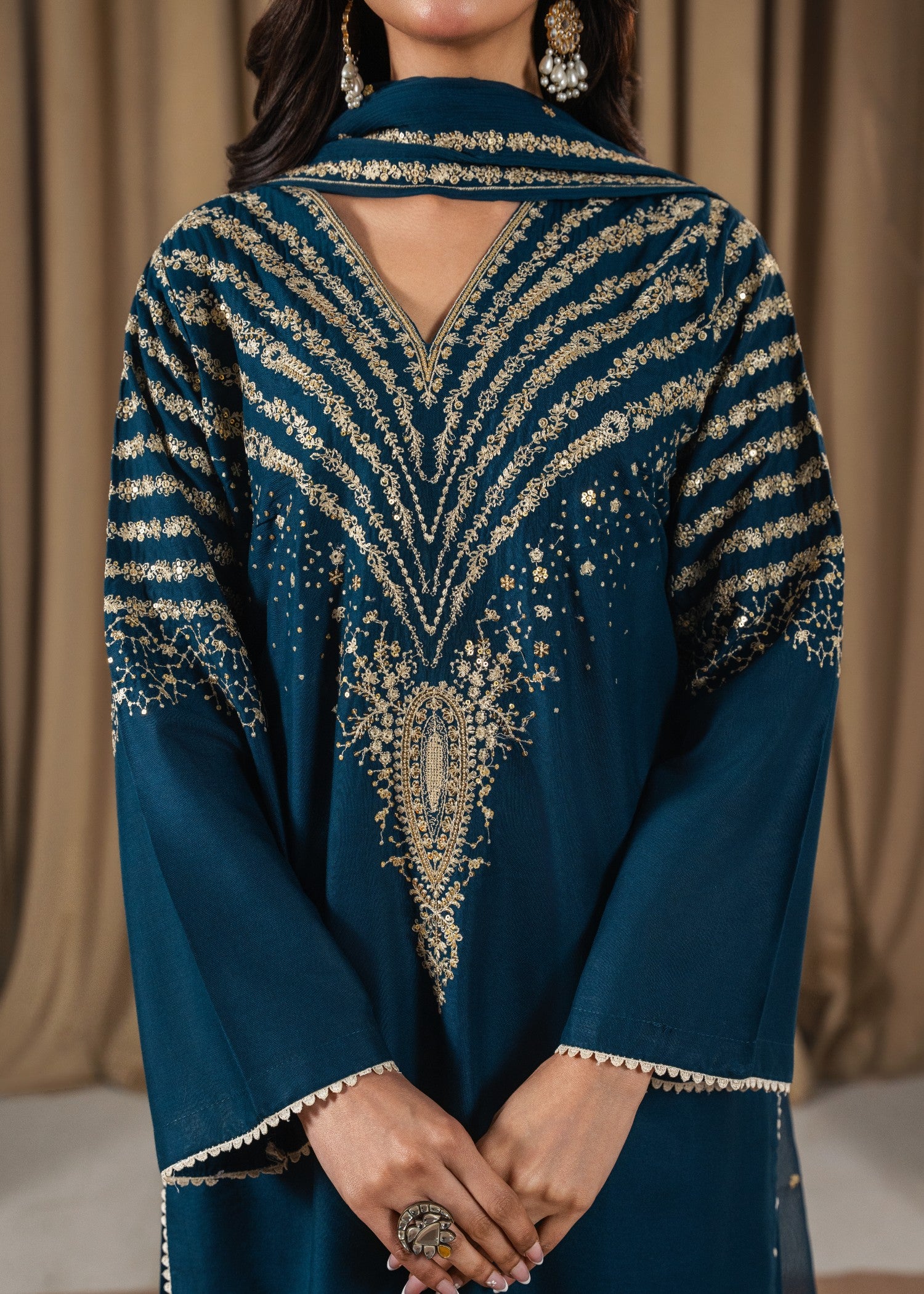 lawn Kurta Set in Ocean blue