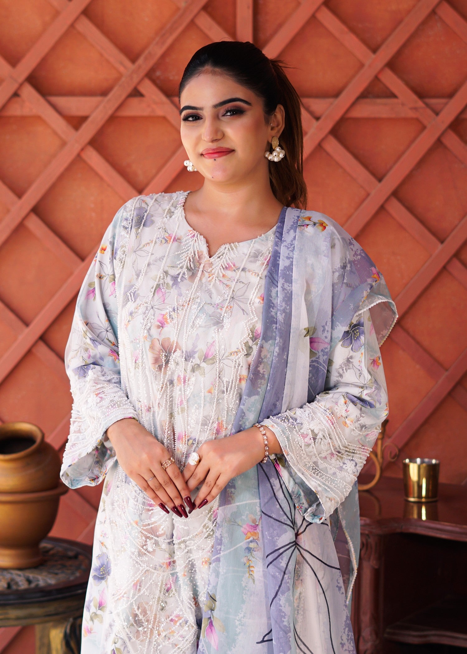 crepe Kurta Set in White
