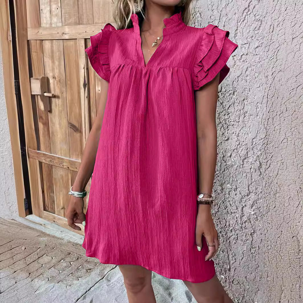 Women's Fashion Multi-layer Ruffle Sleeve V-neck Dress
