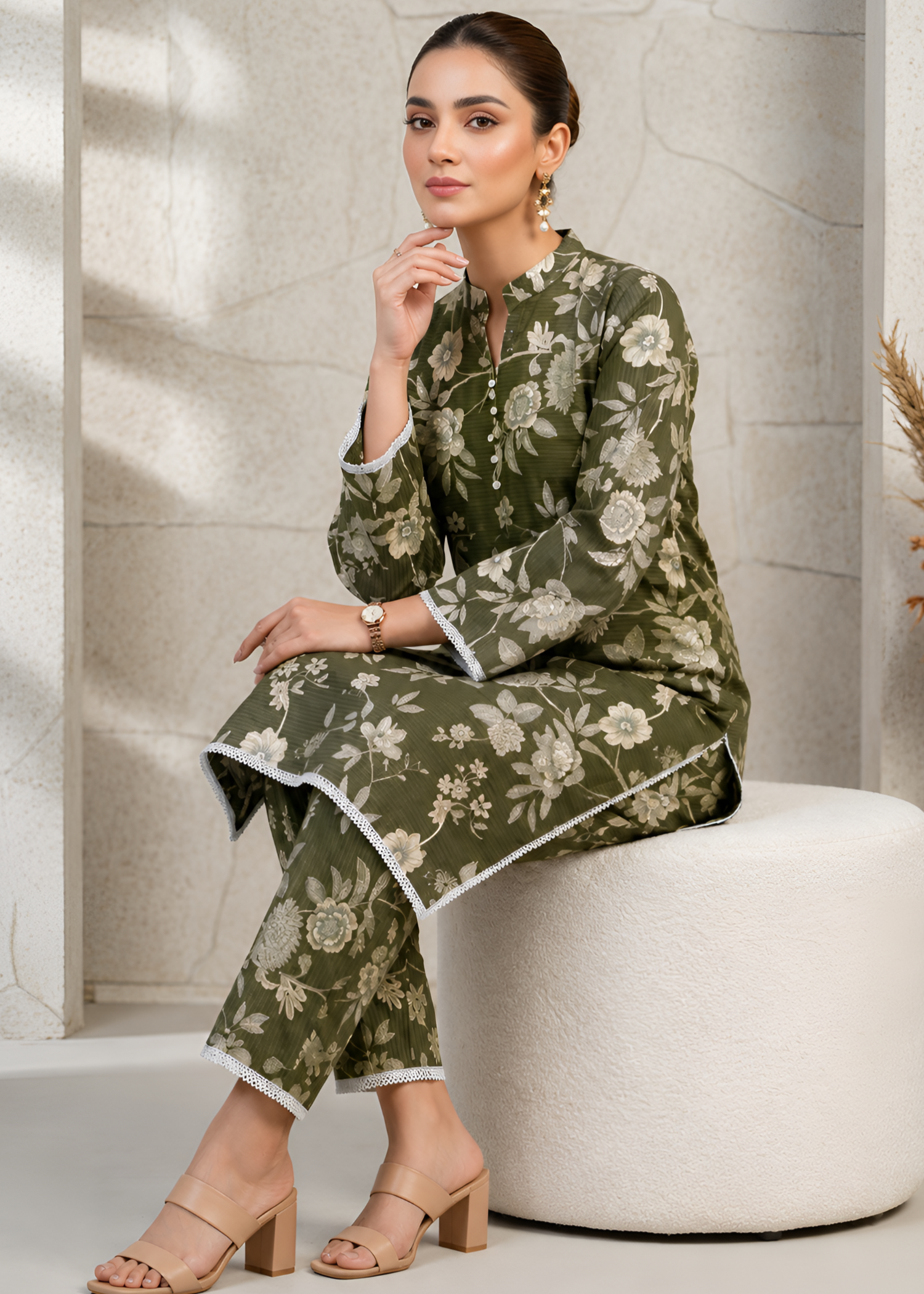 cotton Co Ord Sets in Olive green
