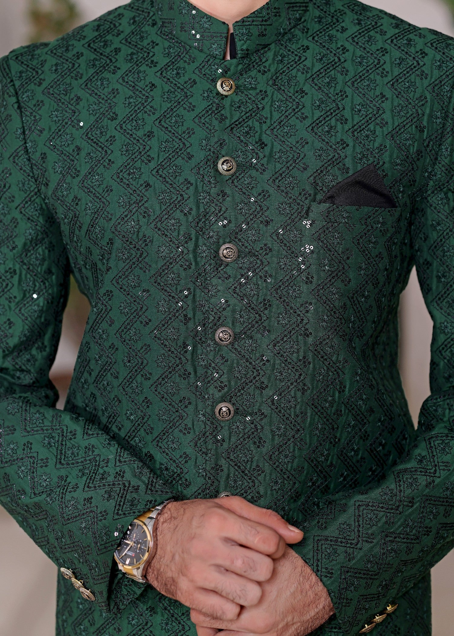 raw silk Prince Coat in Green