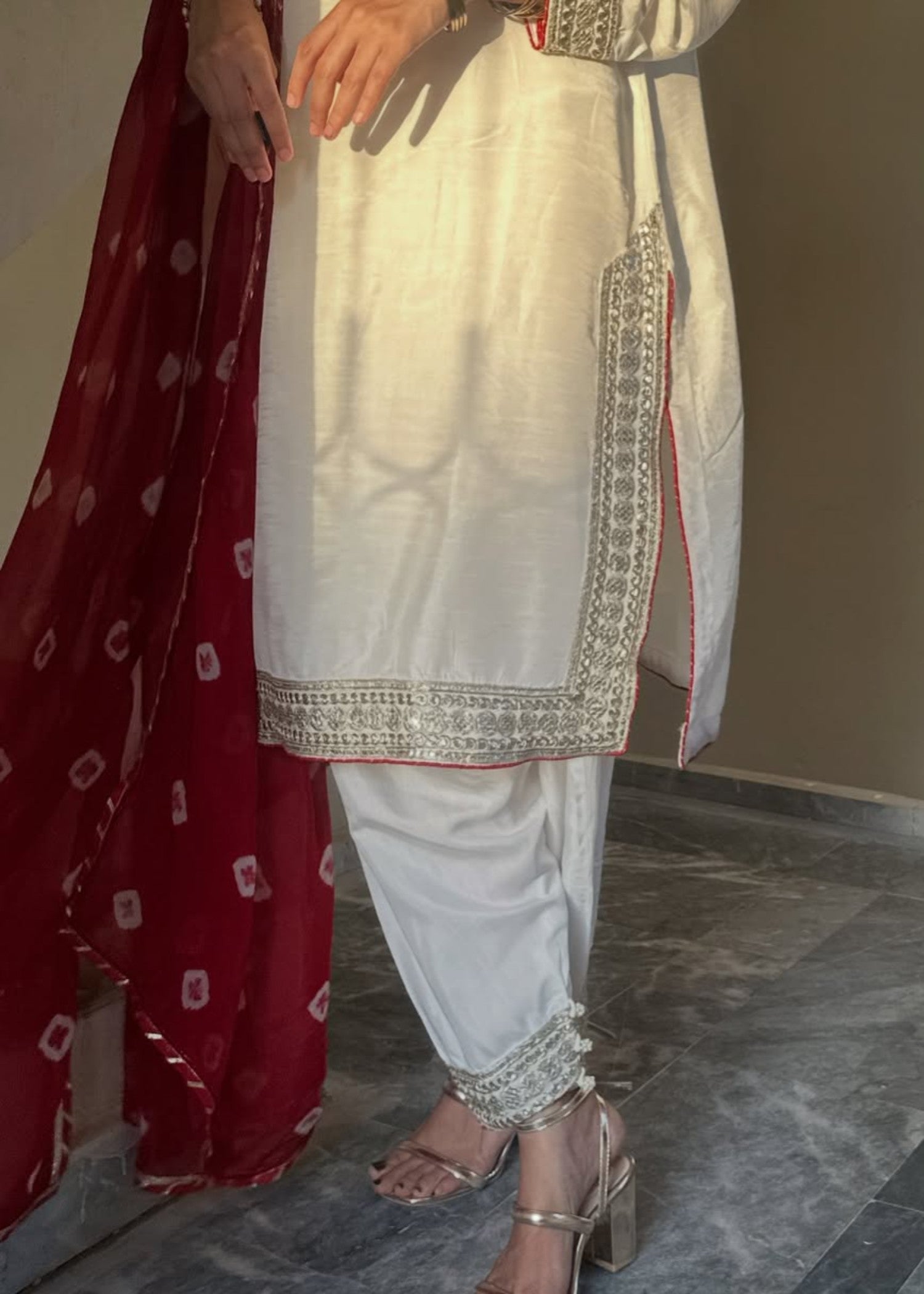 korean raw silk Kurta Set in Pearl white