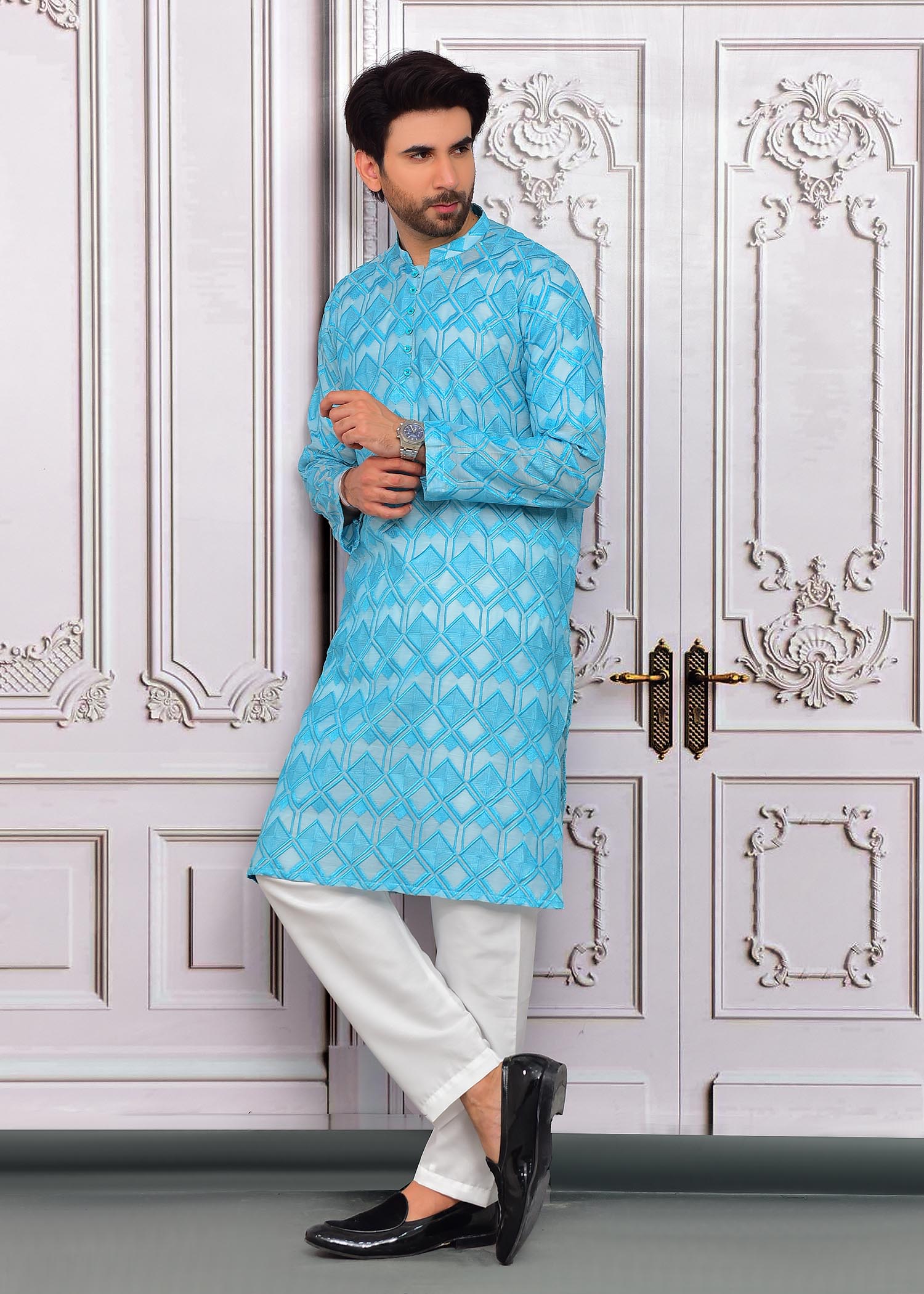 chikankari cotton Kurta in Baby blue