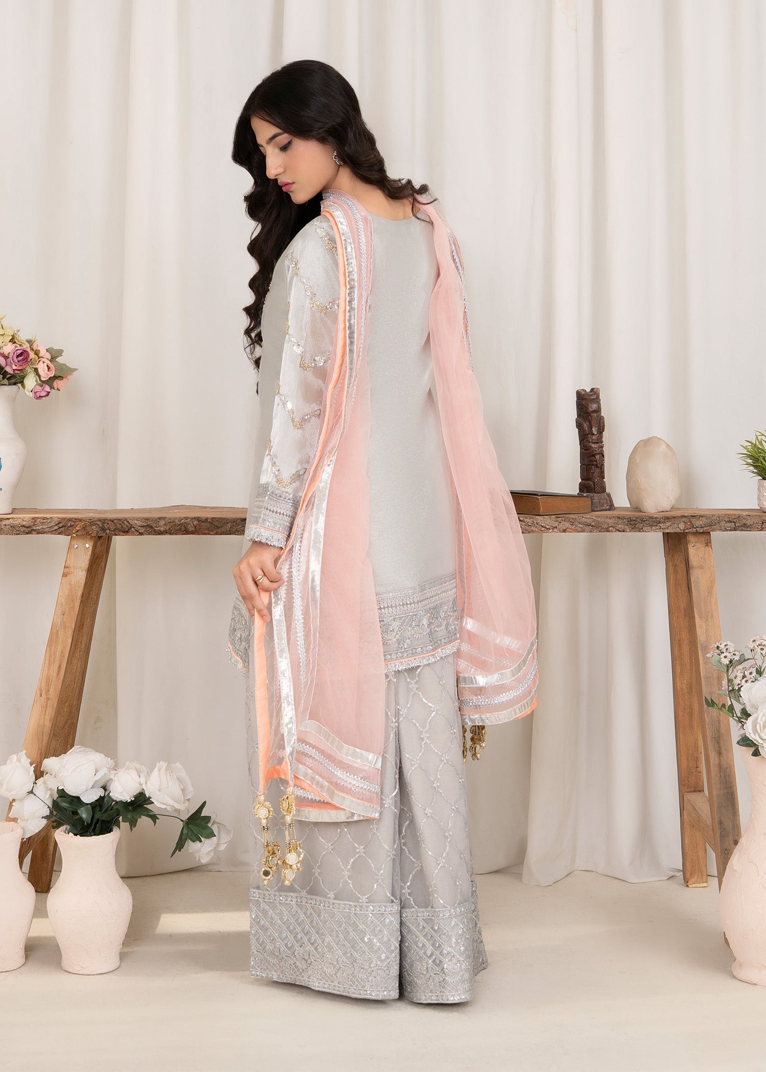 tissue Sharara in Slate grey