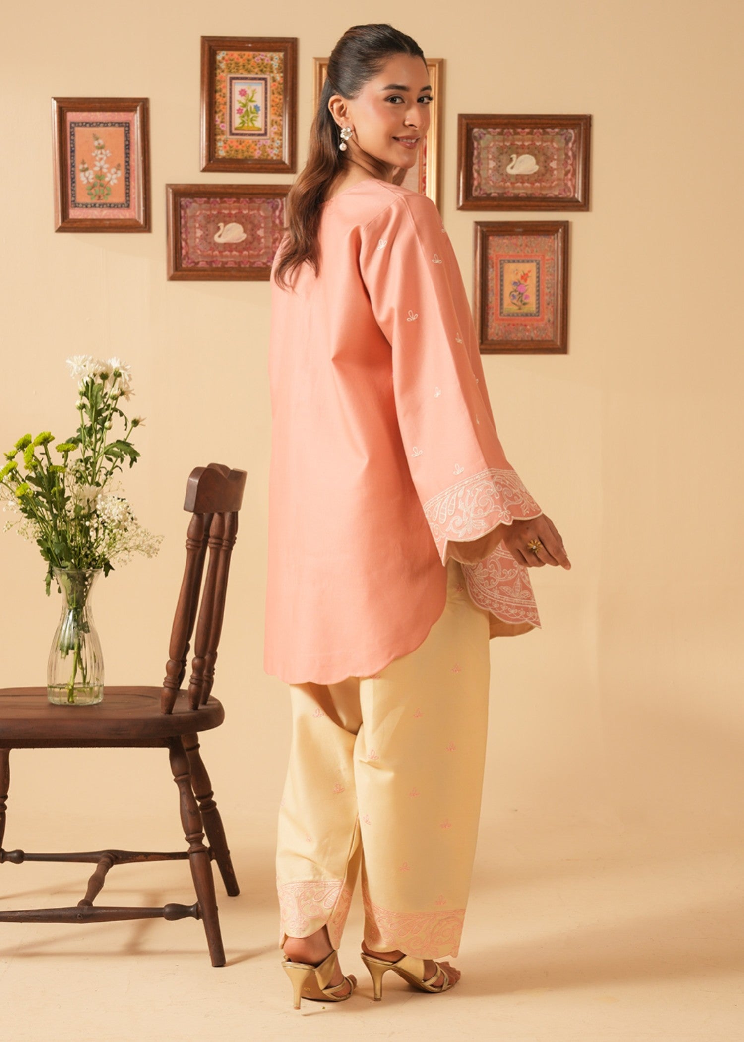 lawn Kurti in Peach orange