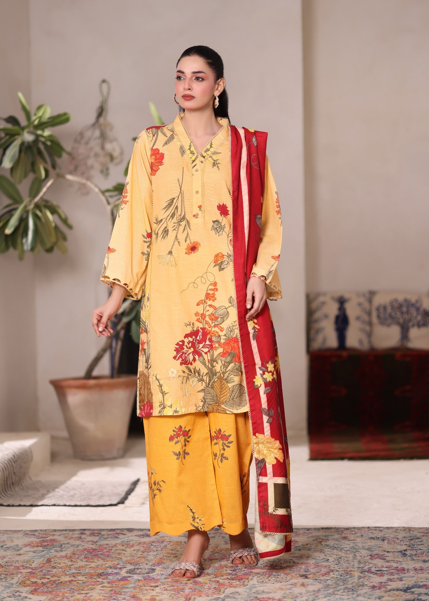 khaddar Kurta Set in Mustard, gold