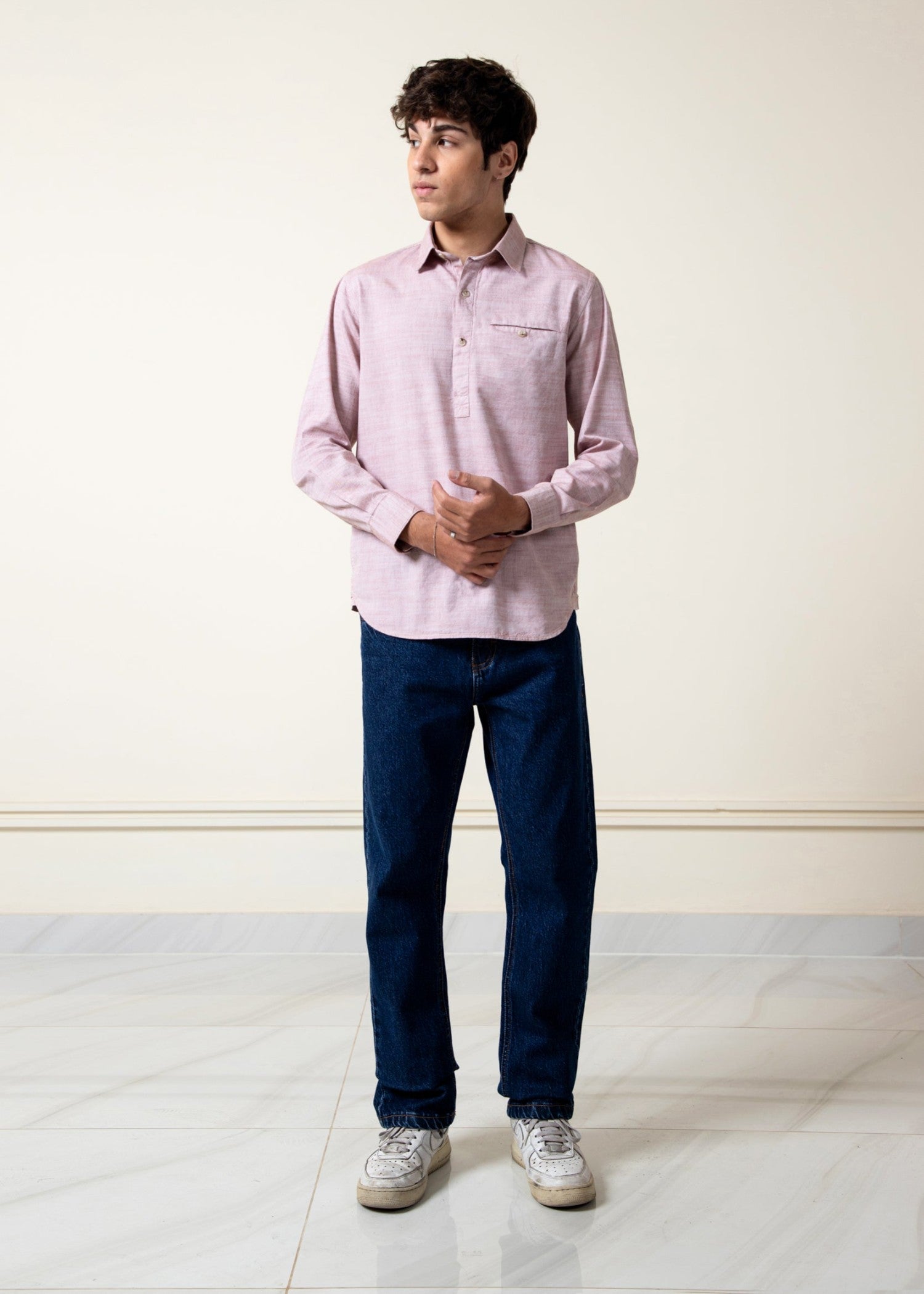 chambray Casual Shirt in Light pink