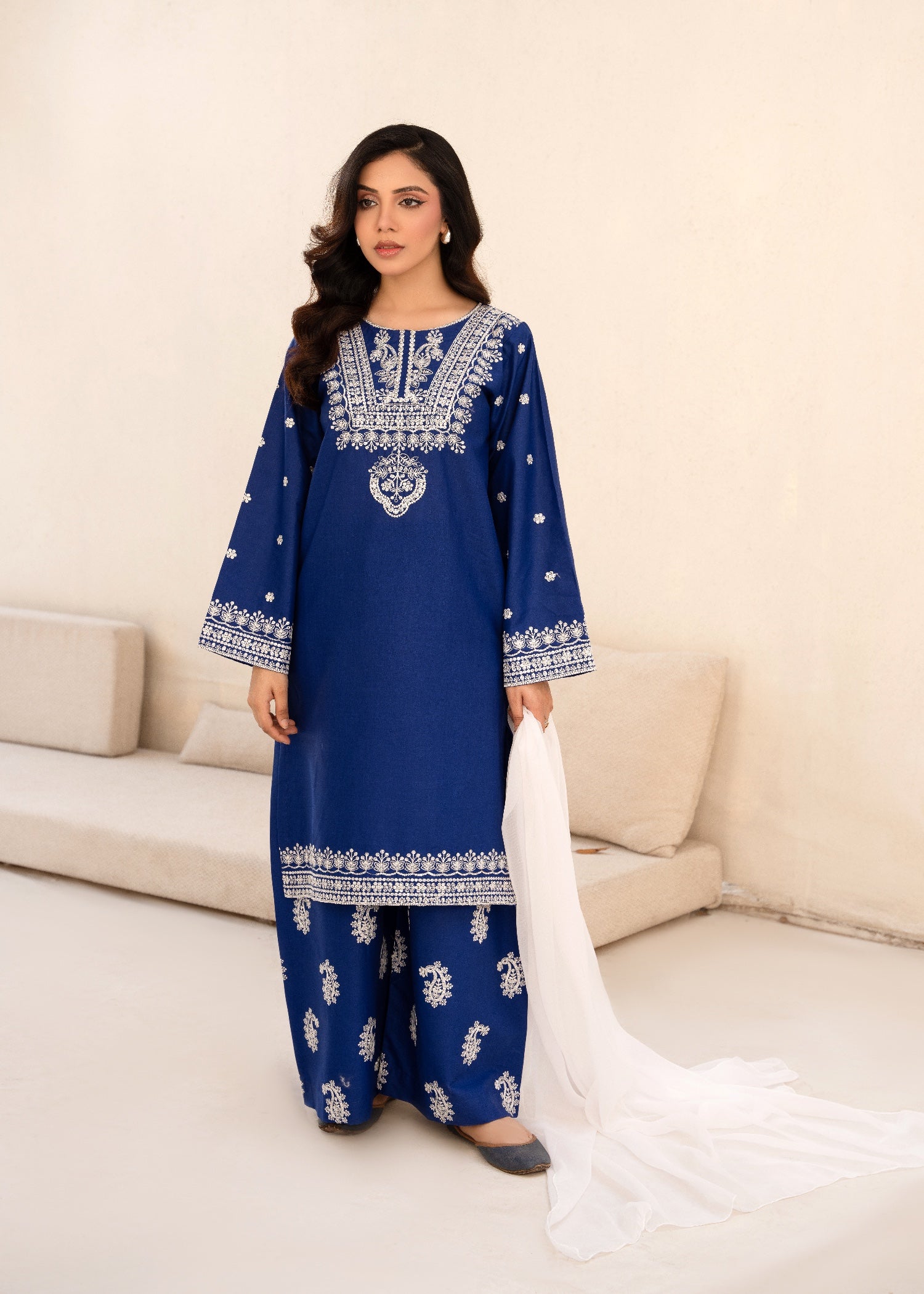 cambric Kurta Set in Royal blue