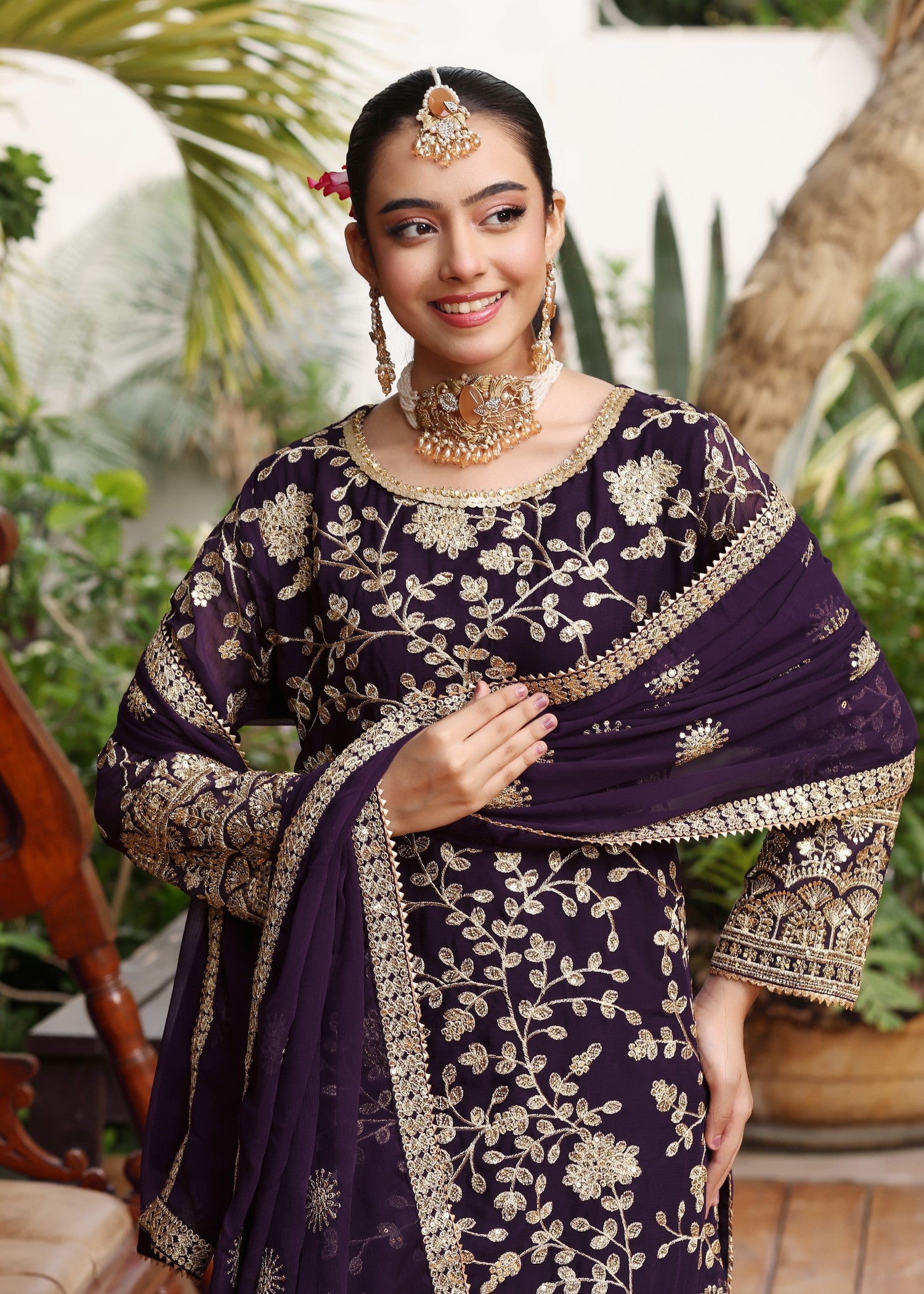chiffon Gharara in Purple