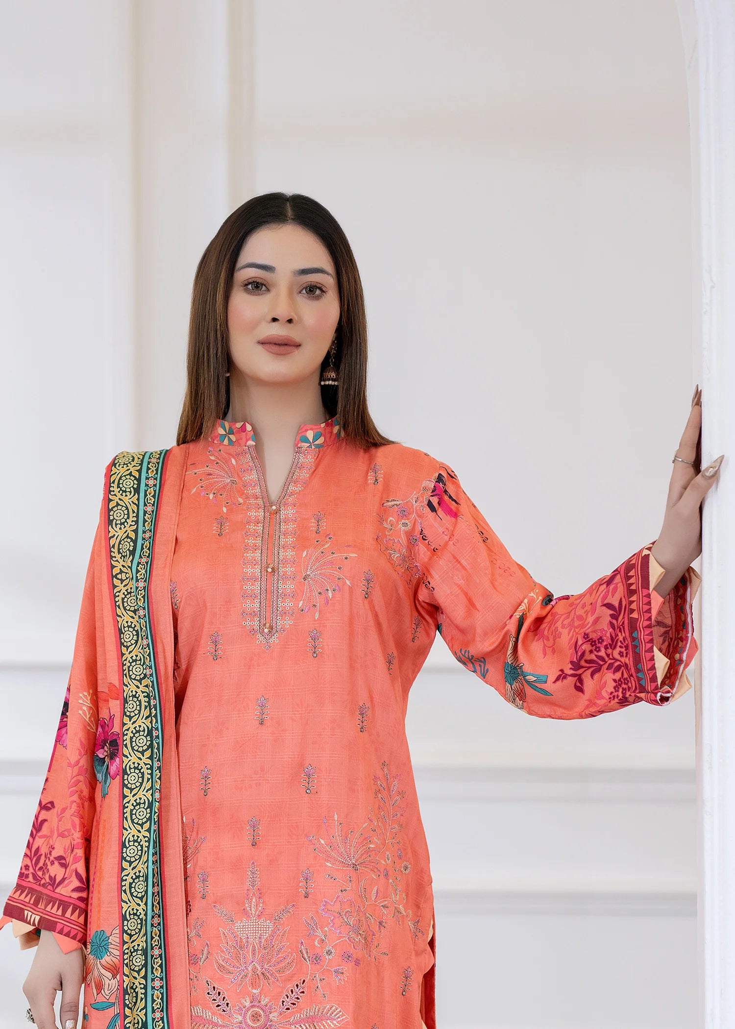 wool Kurta Set in Peach pink