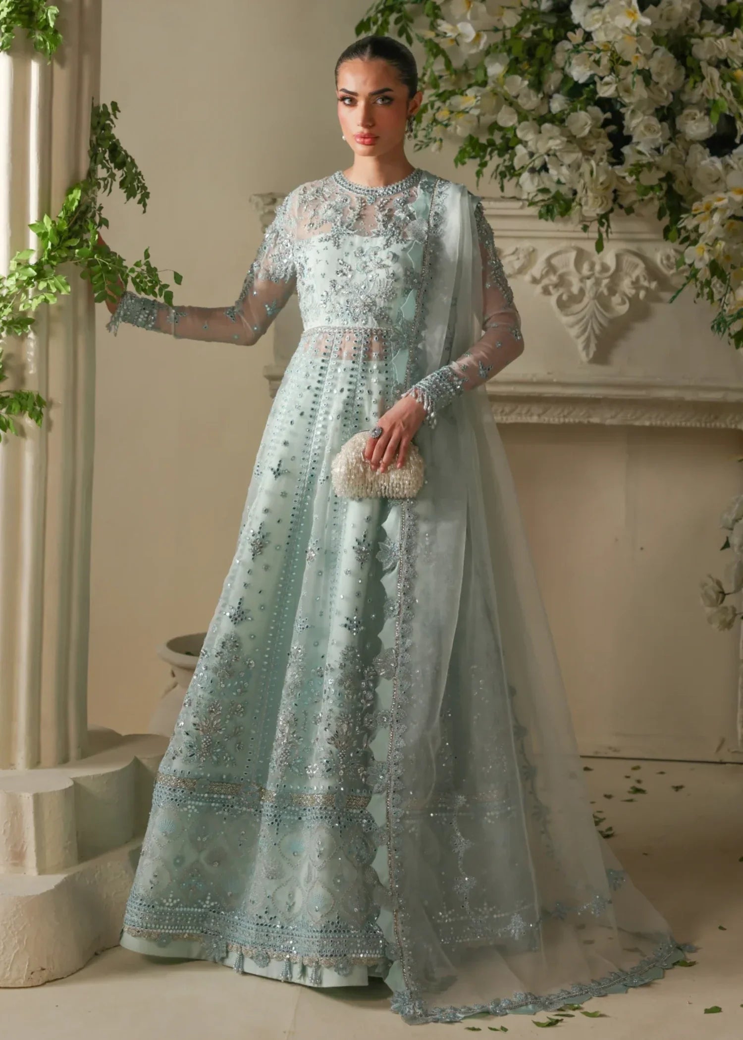 poly organza Gown in Ice blue
