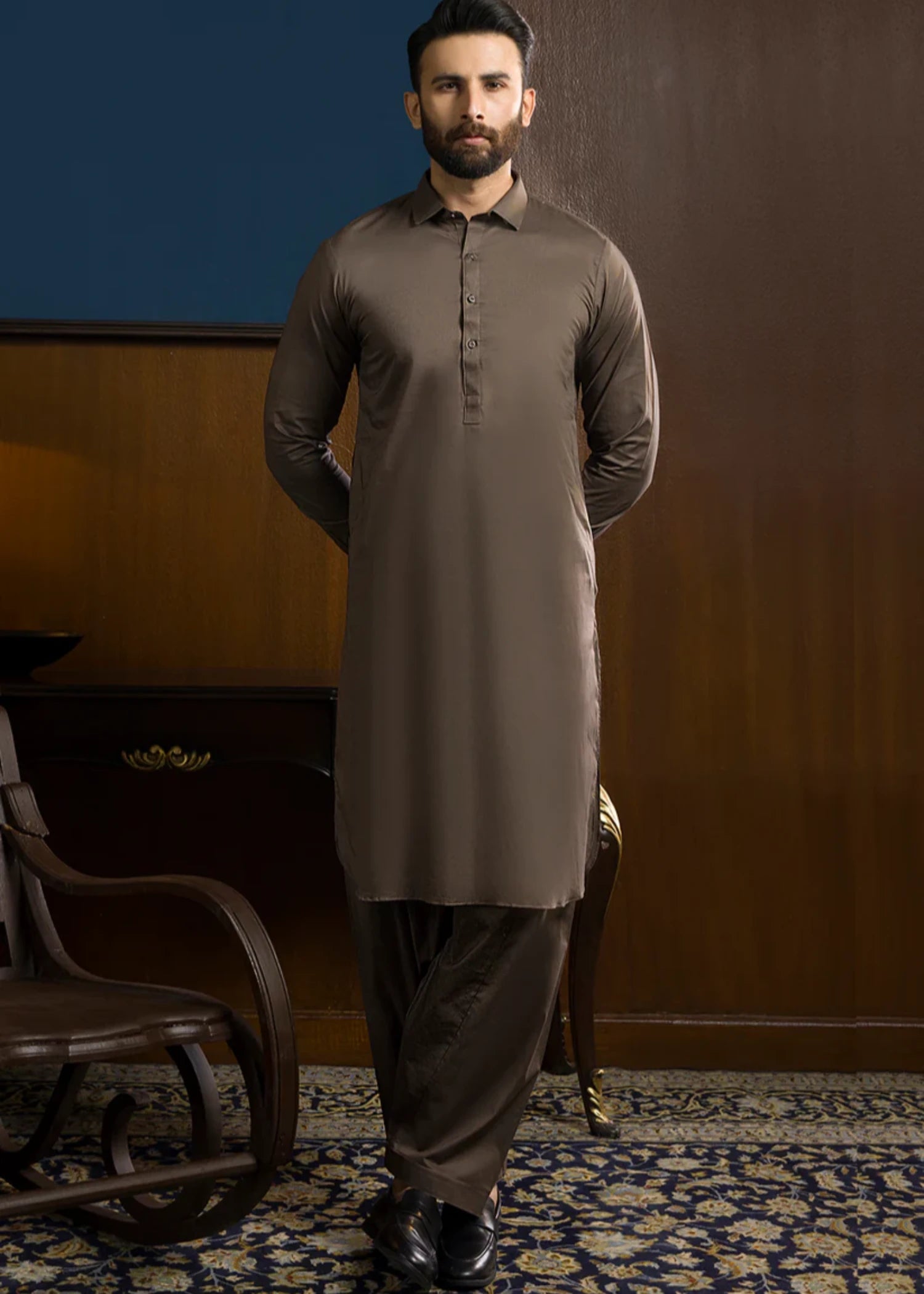 cotton Shalwar Kameez in Brown