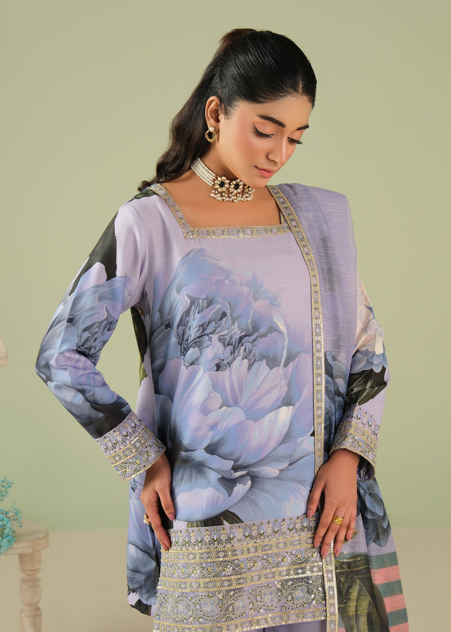 raw silk Kurta Set in Lavender