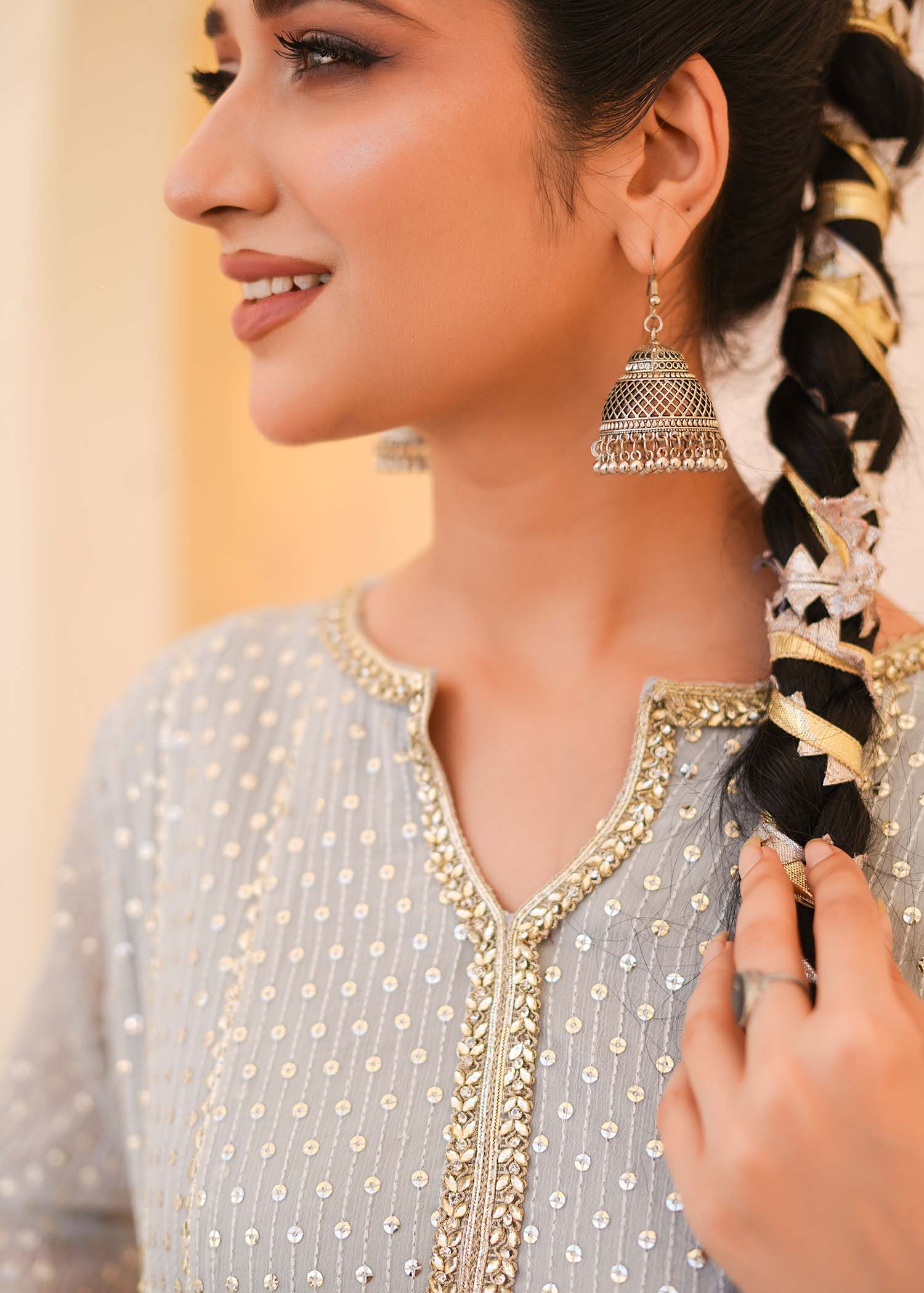 chiffon Anarkali in Ice blue