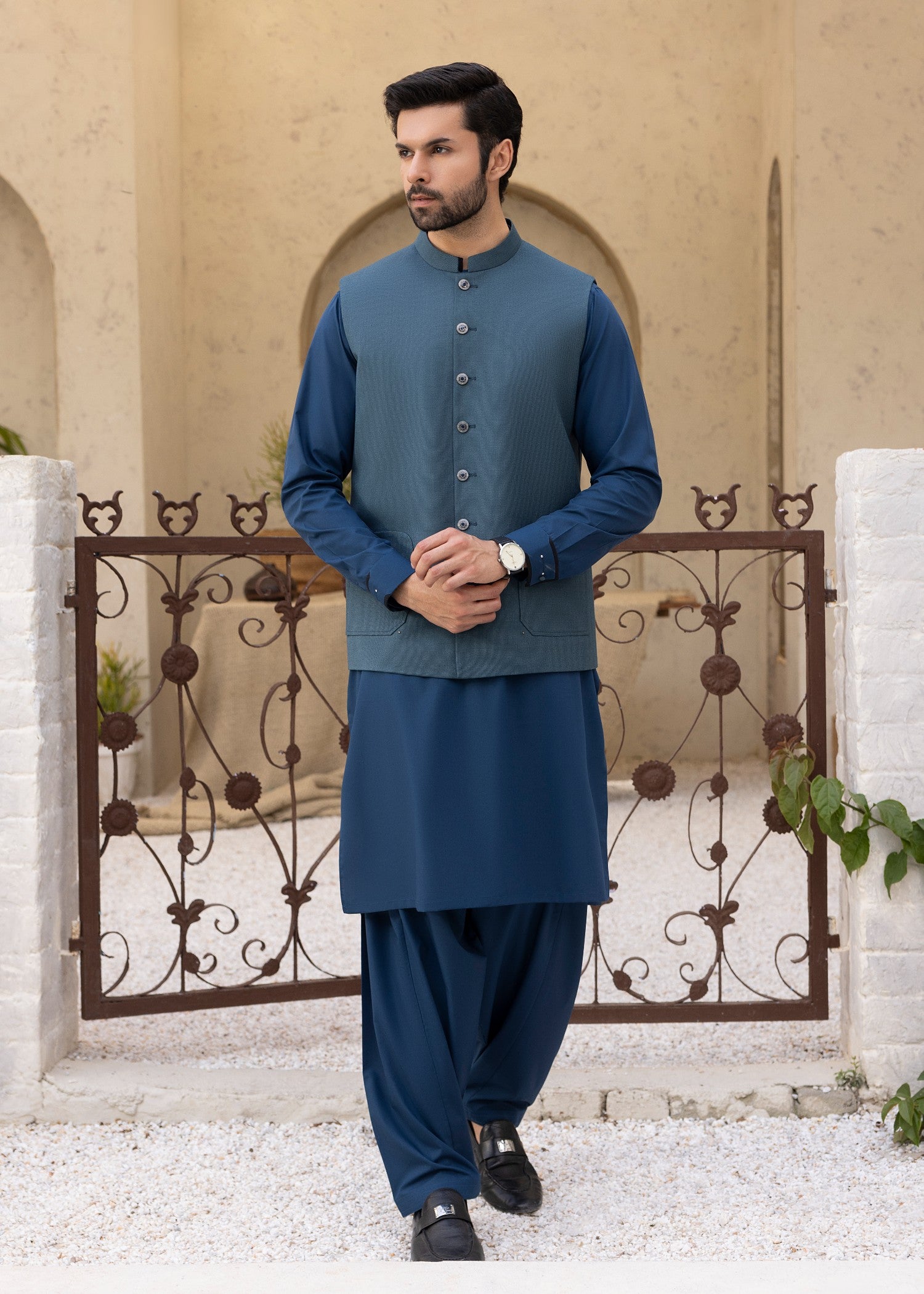 suiting Waistcoat in Steel blue by Black Pearl