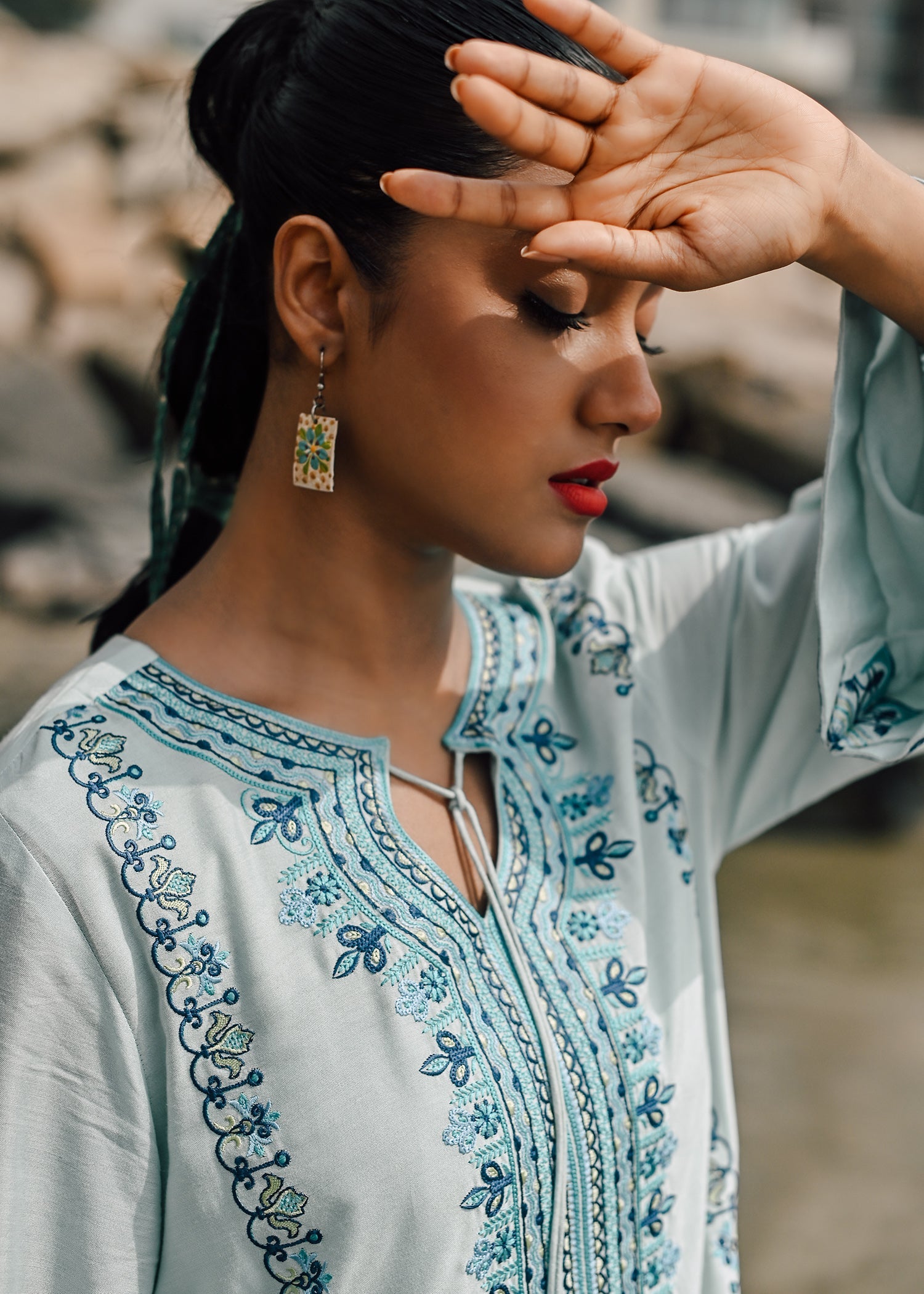 cotton viscose Kurta Set in Light blue