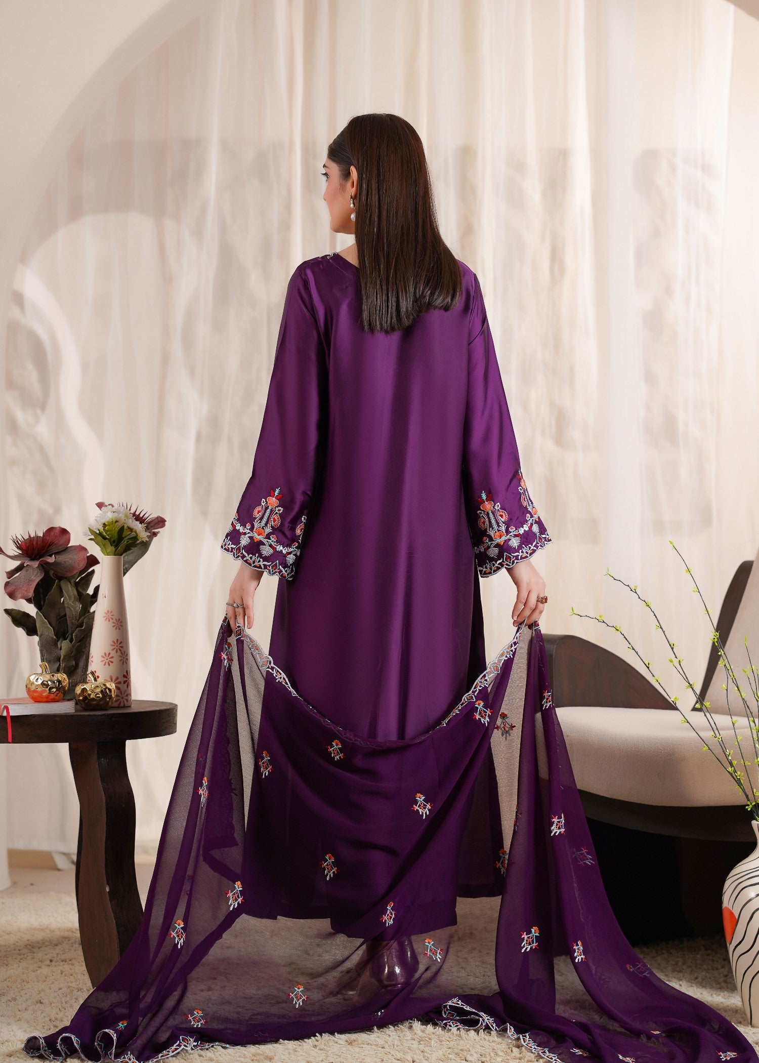 silk Kurta Set in Plum purple