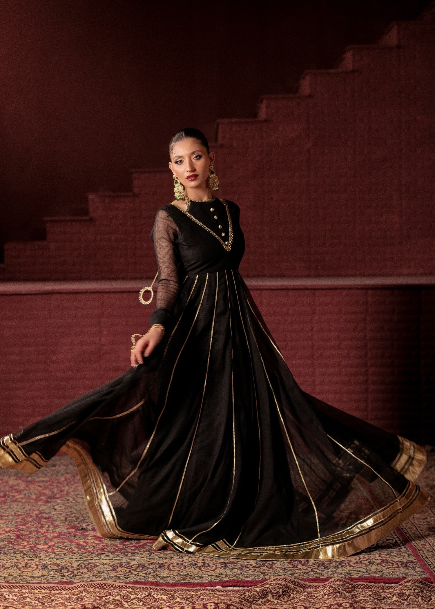 cotton net Anarkali in Black