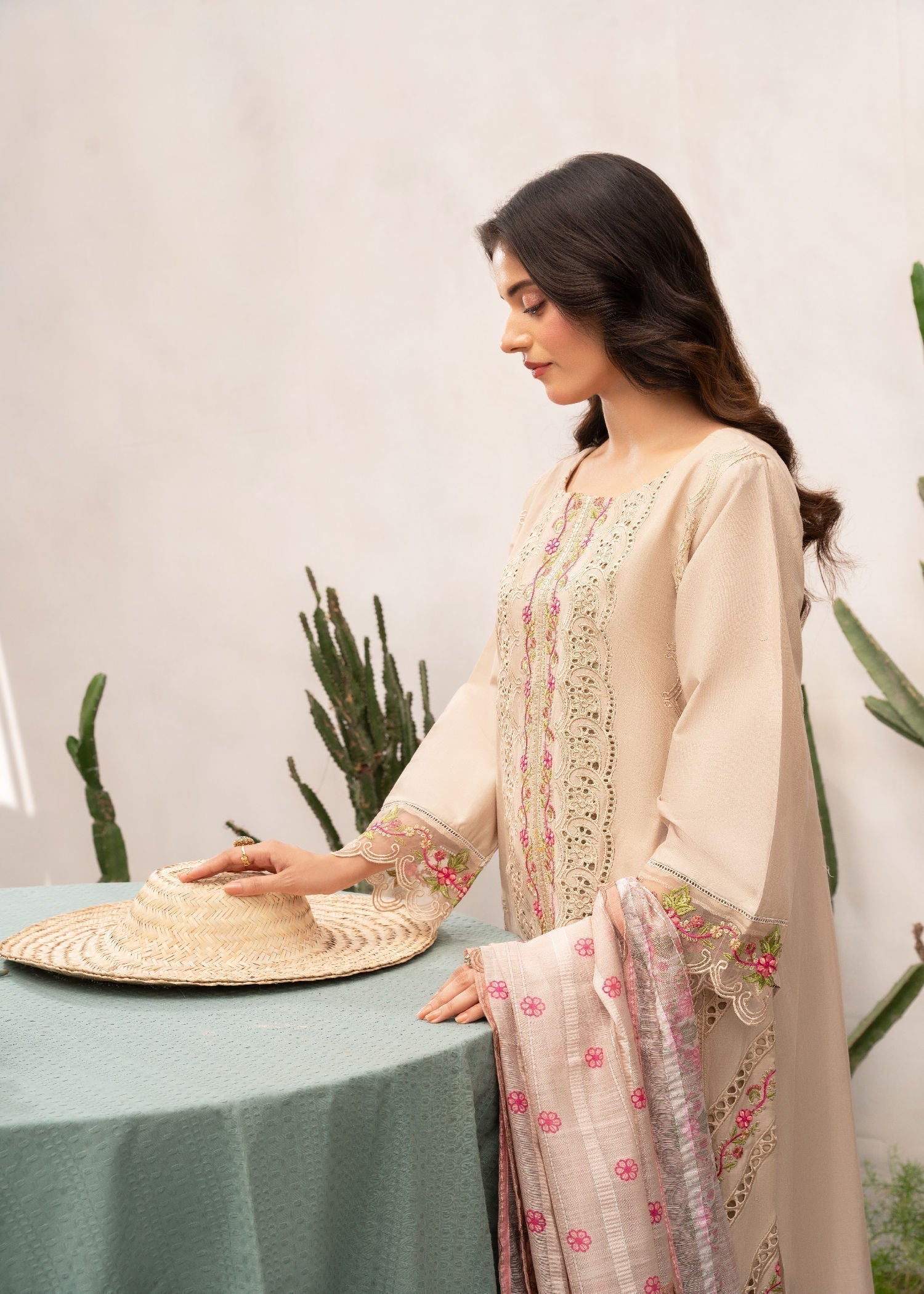 lawn Kurta Set in Beige