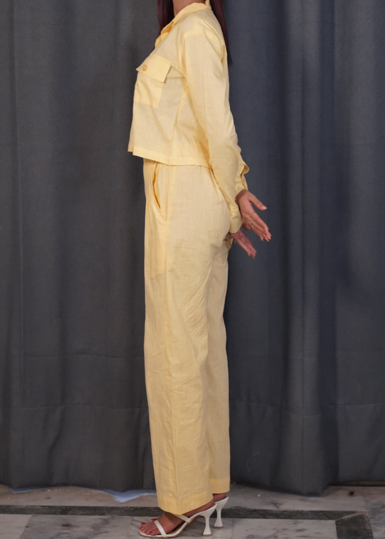cotton linen Co Ord Sets in Lemon