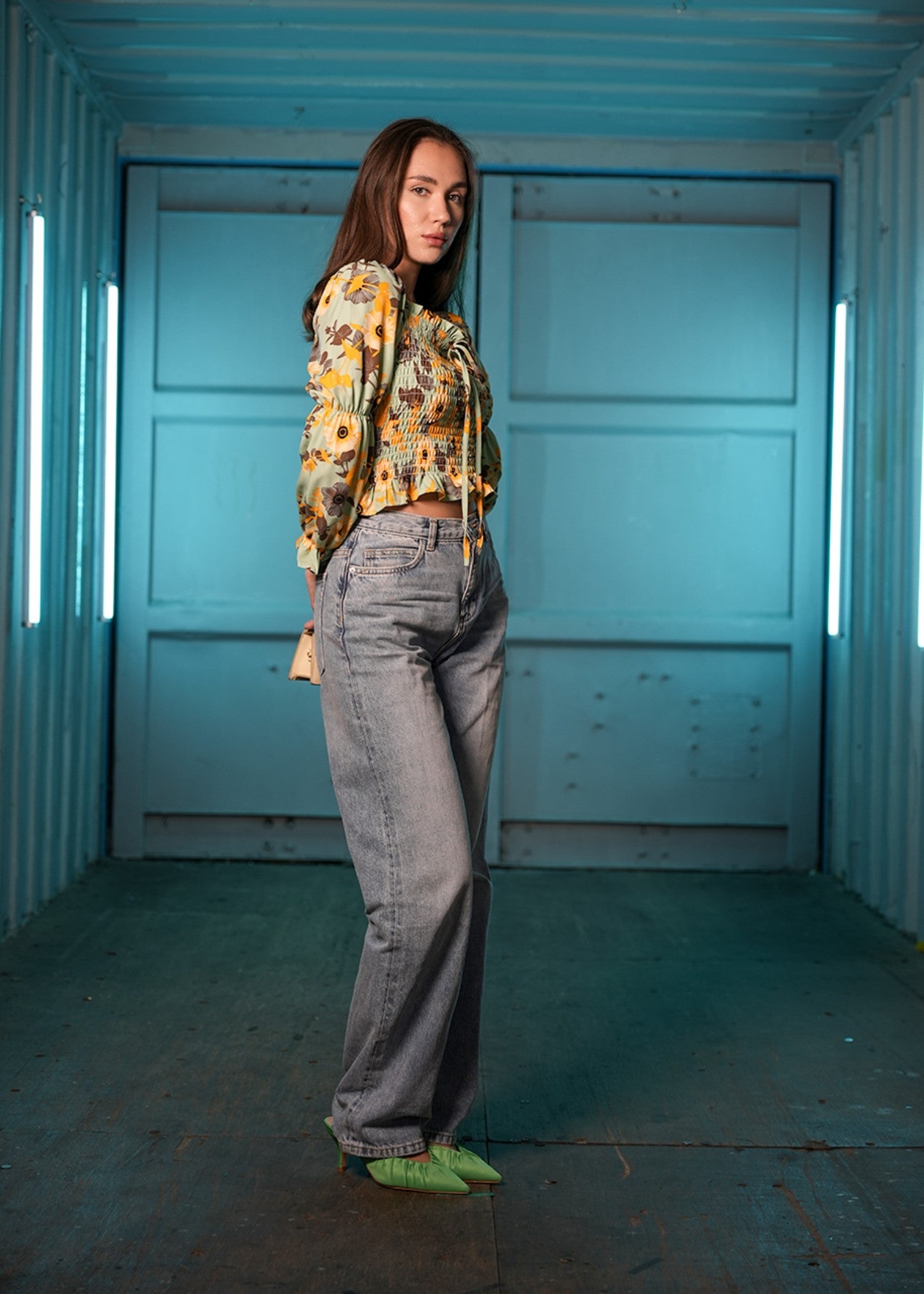 textured wash & wear Blouse in Green
