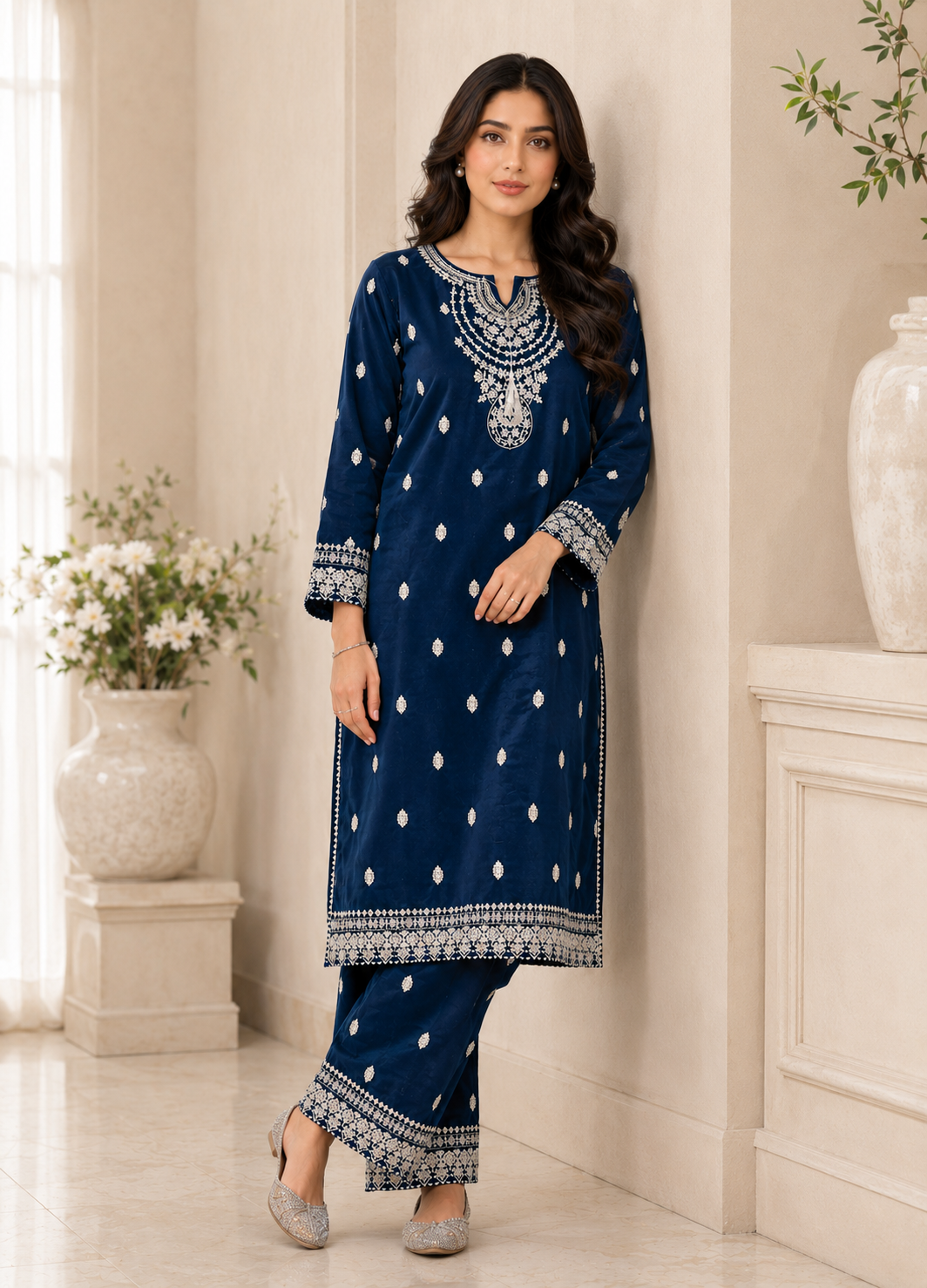 chinese micro velvet 9000 Kurta Set in Teal