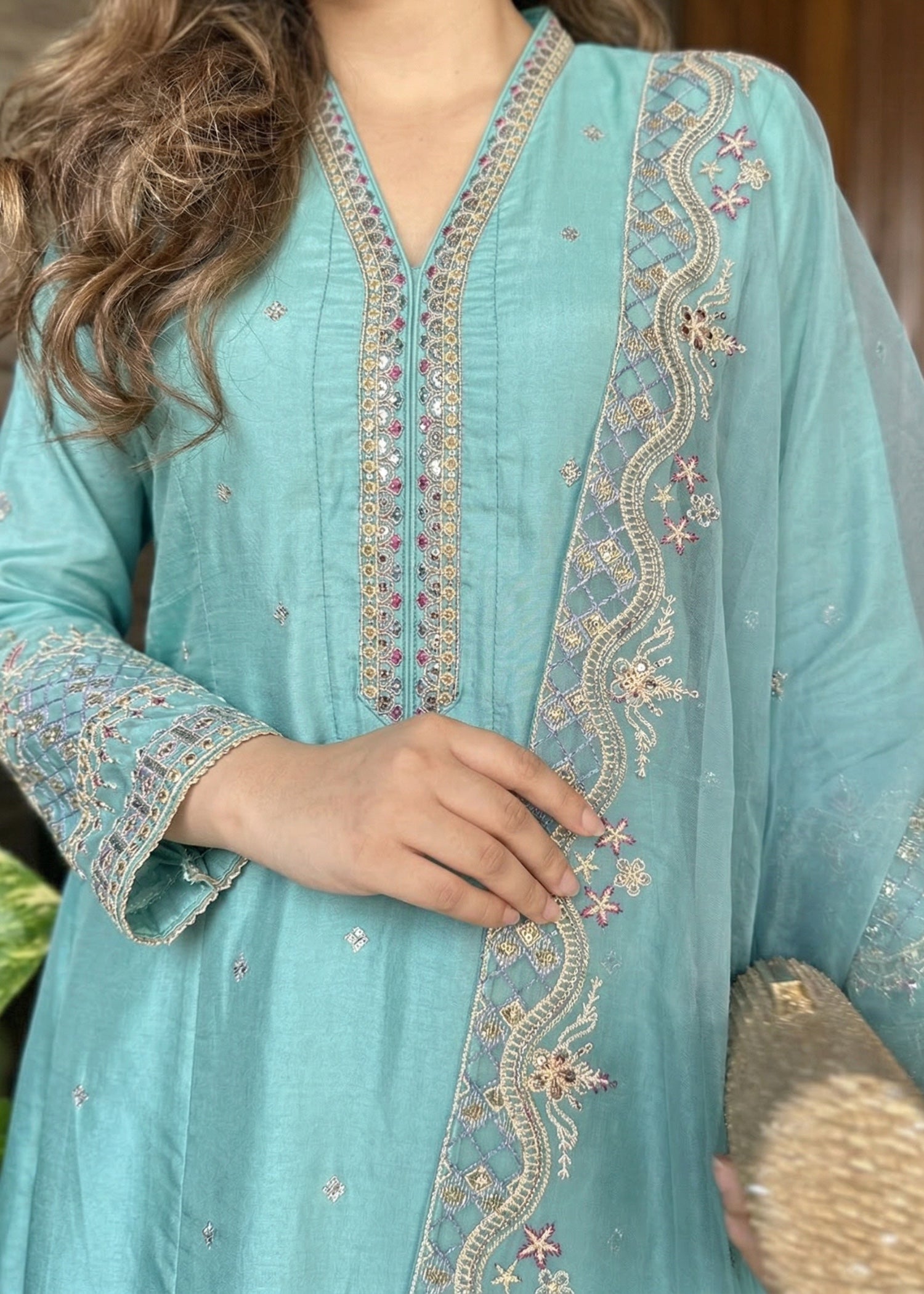 silk Pishwas in Pastel green
