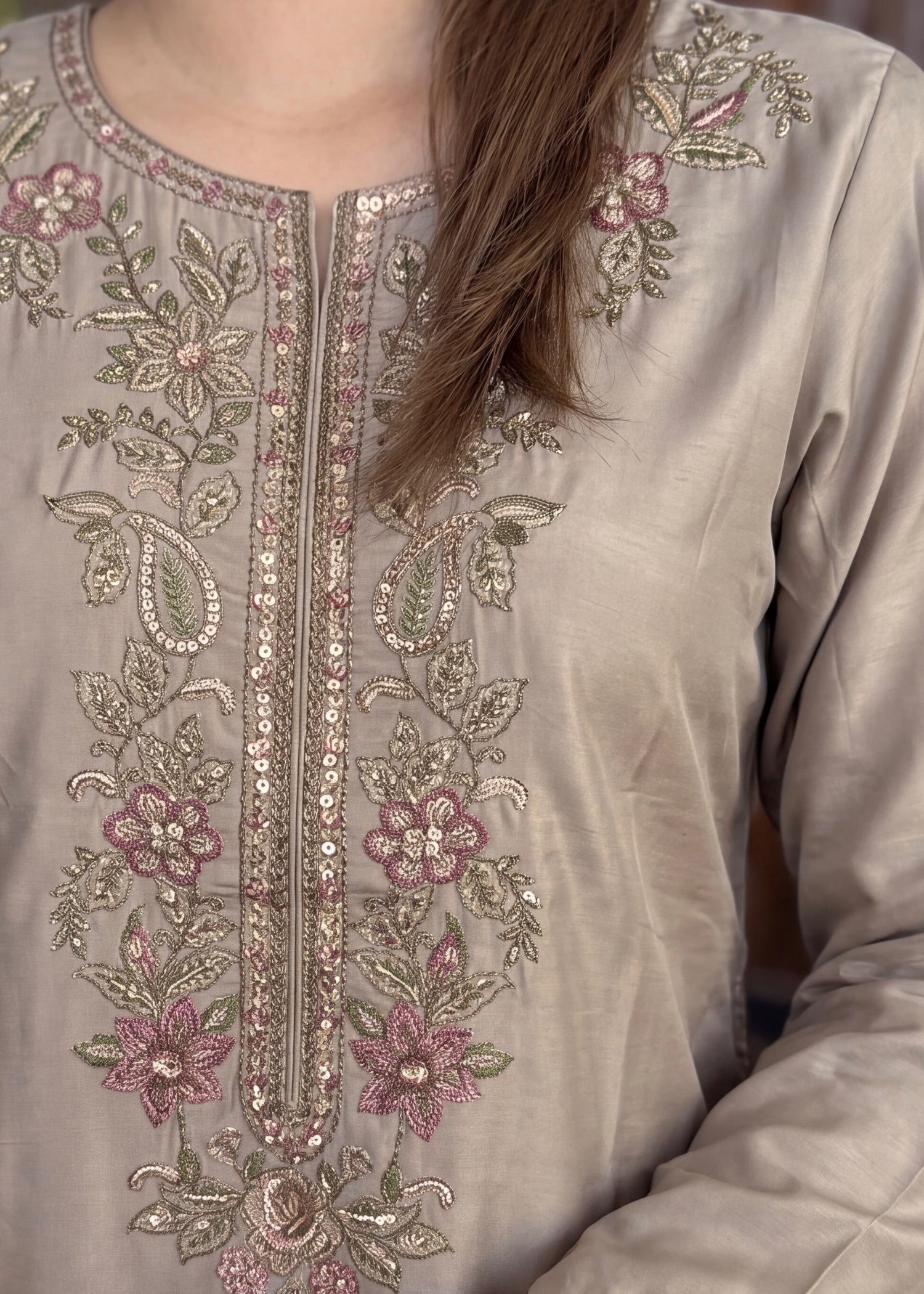 silk Kurta Set in Grey