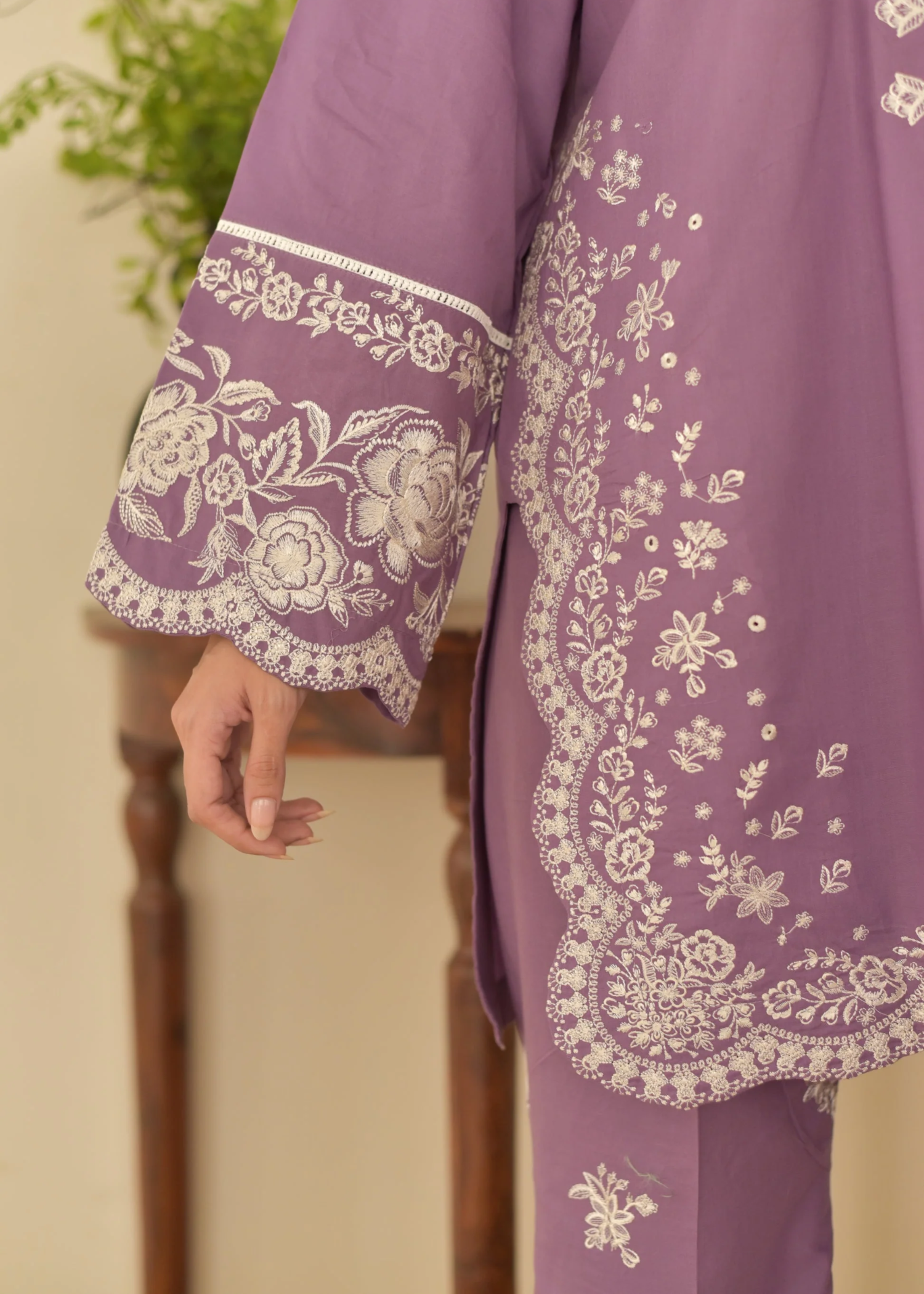 cotton Kurta Set in Lavender grey