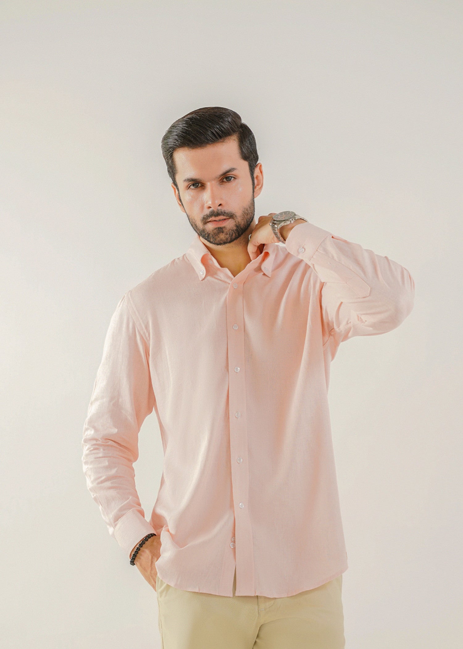 linen Casual Shirt in Tea rose pink