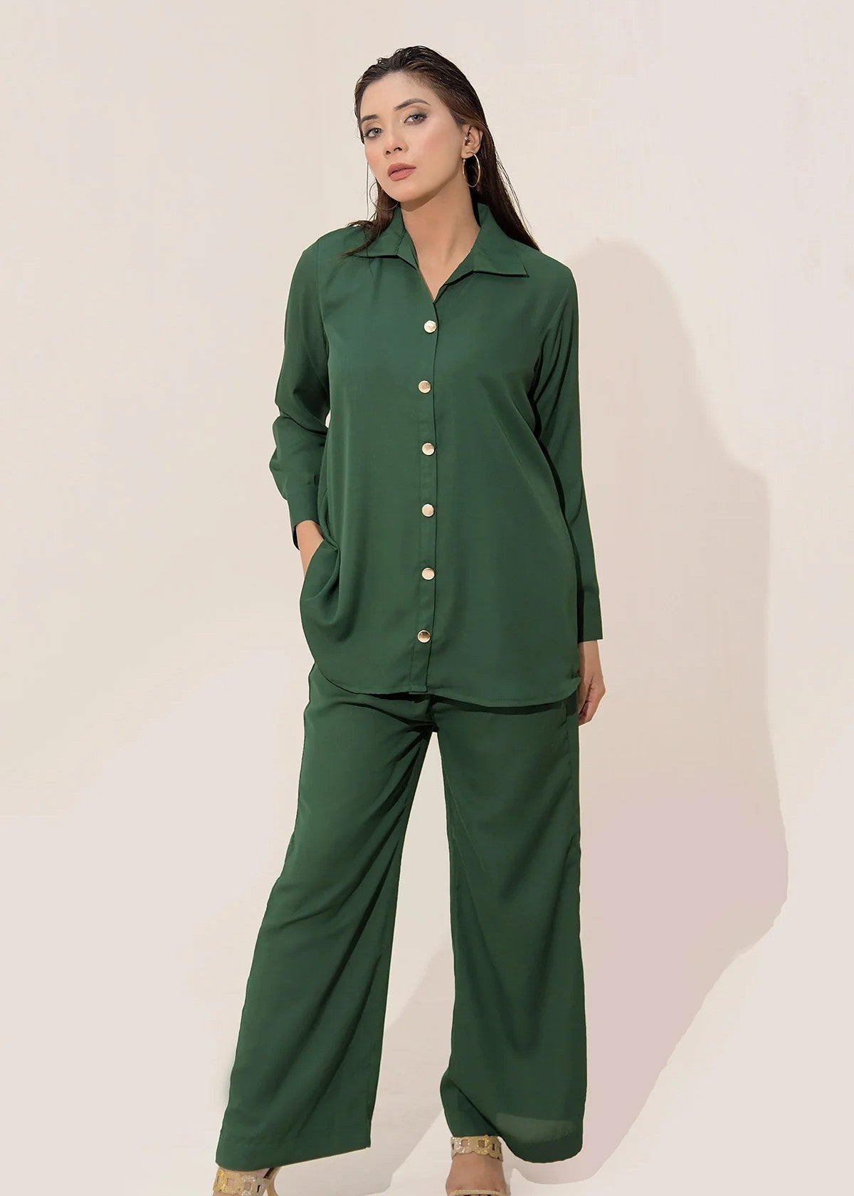 georgette Co Ord Sets in Bottle green