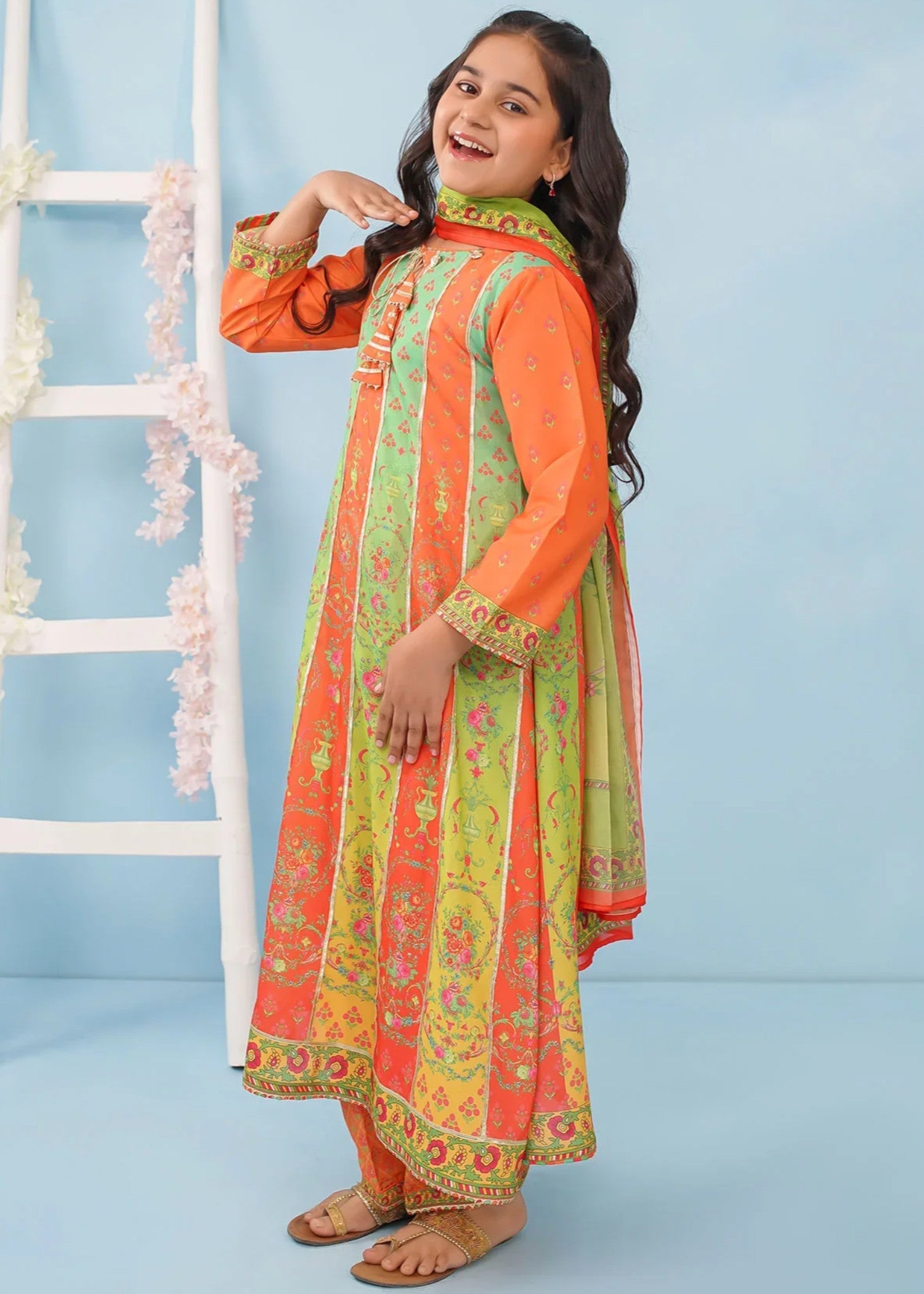 poly lawn Pishwas in Orange