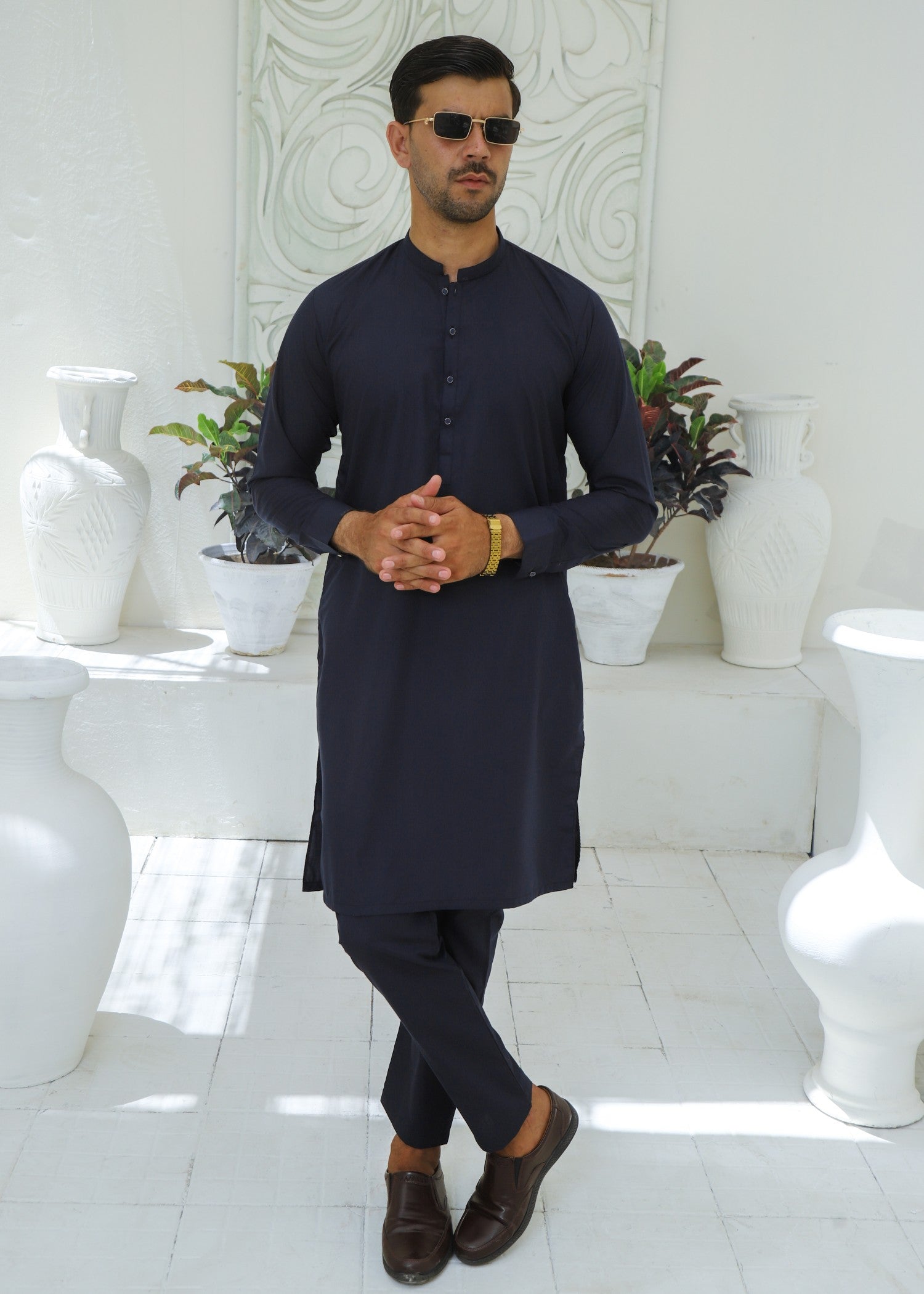 wash & wear Kurta Set in Aegean blue