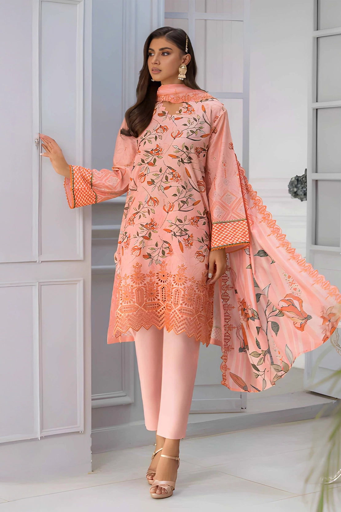 lawn Unstitched in Peach pink