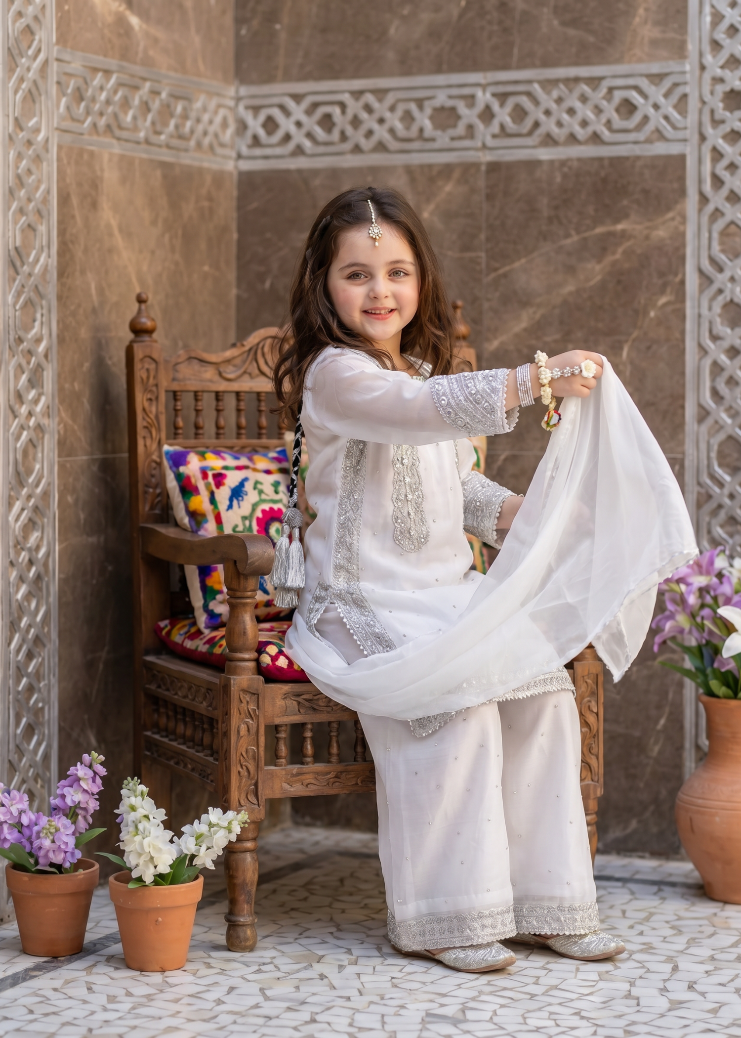 tissue silk Kurta Set in Ivory
