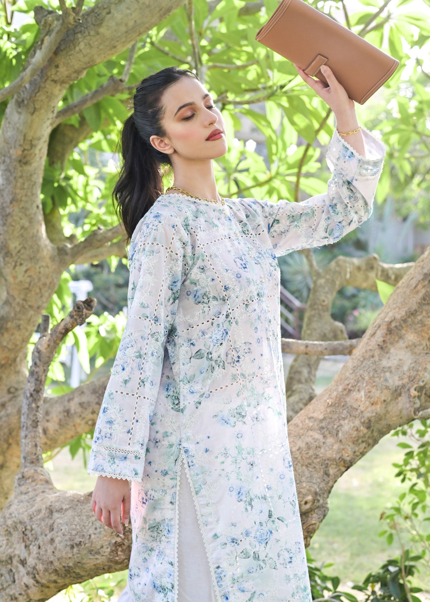 chikankari cotton Kurta Set in Floral white
