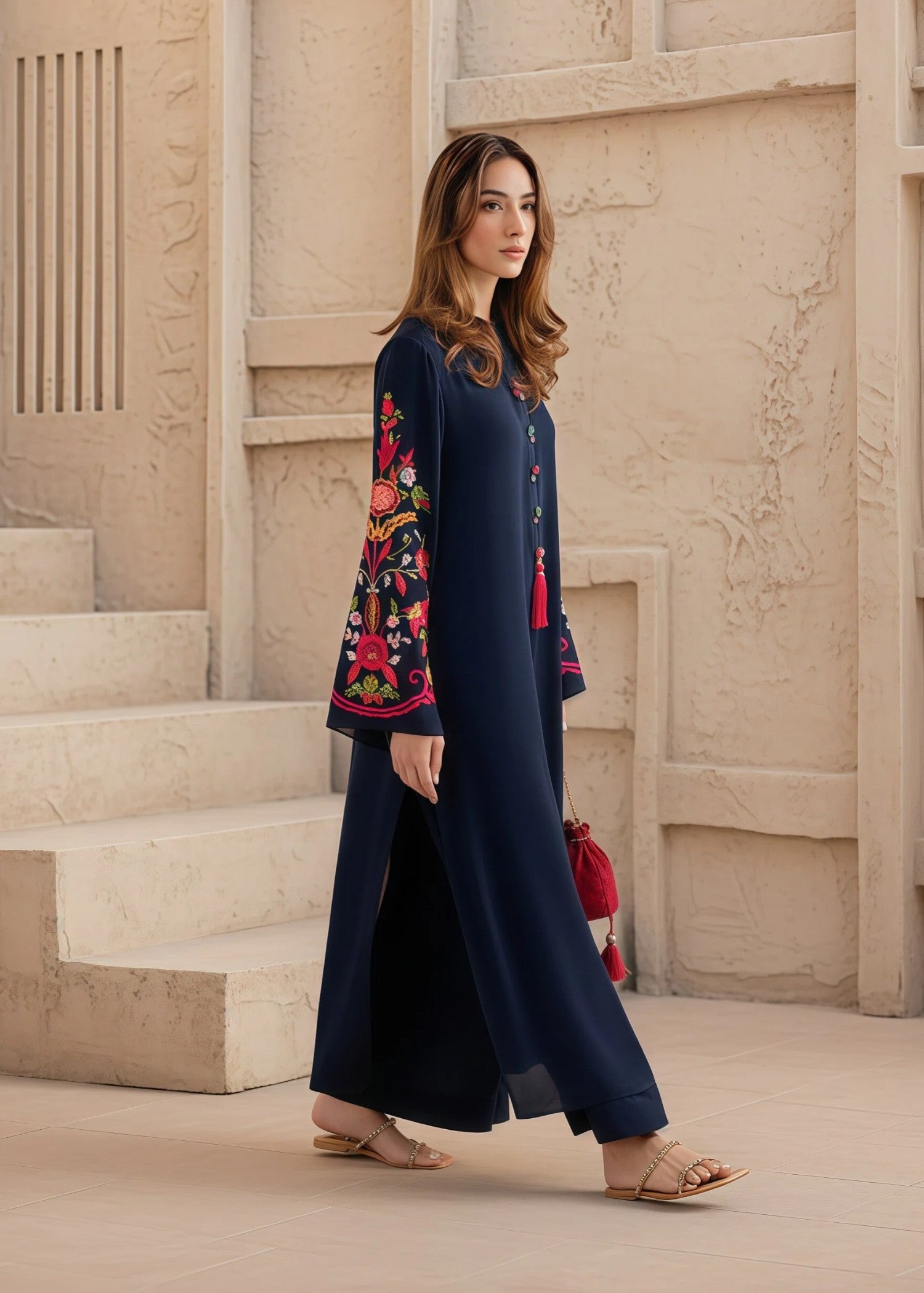 linen Kurta Set in Blue