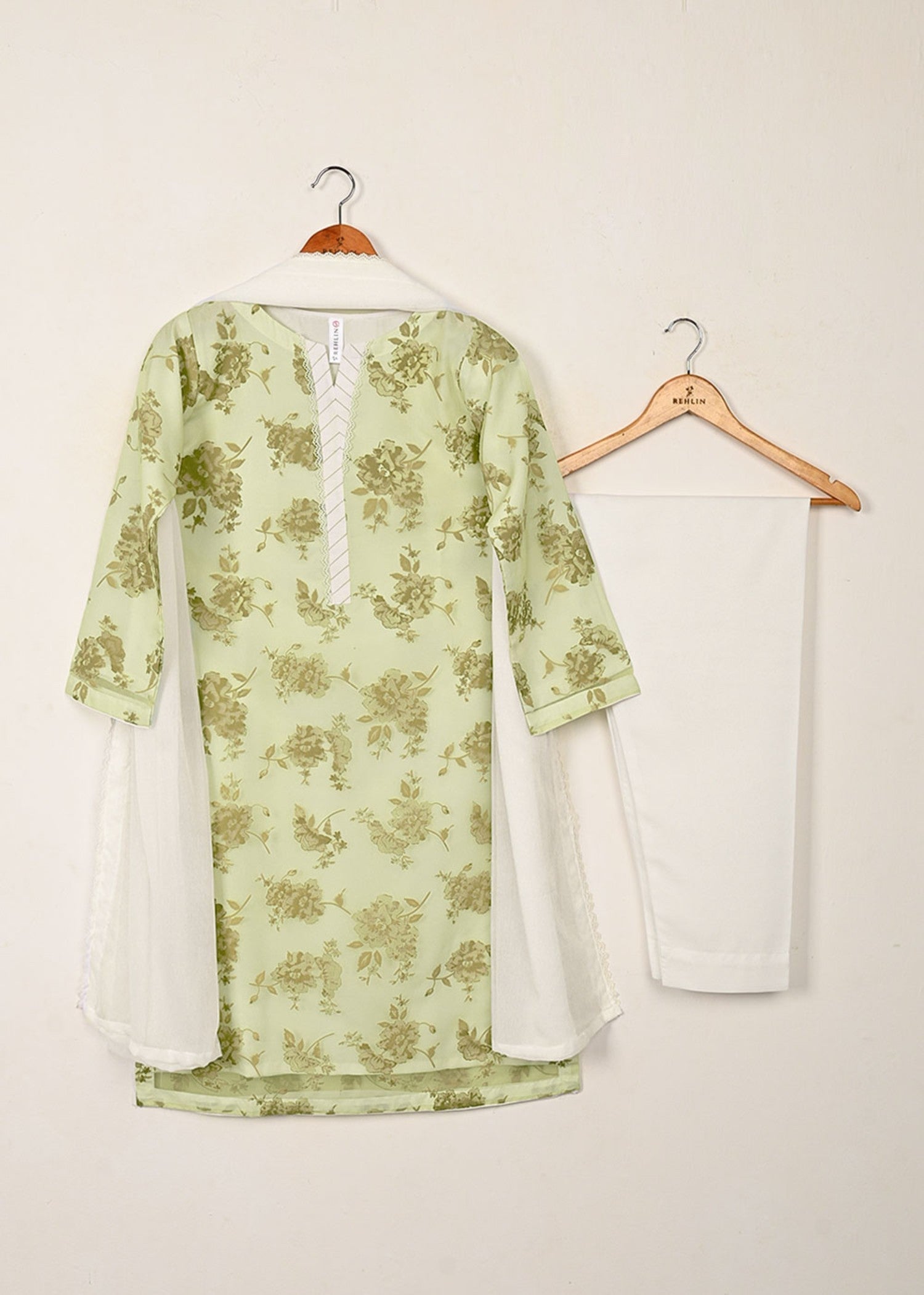 organza Kurta Set in Forest green, olive green