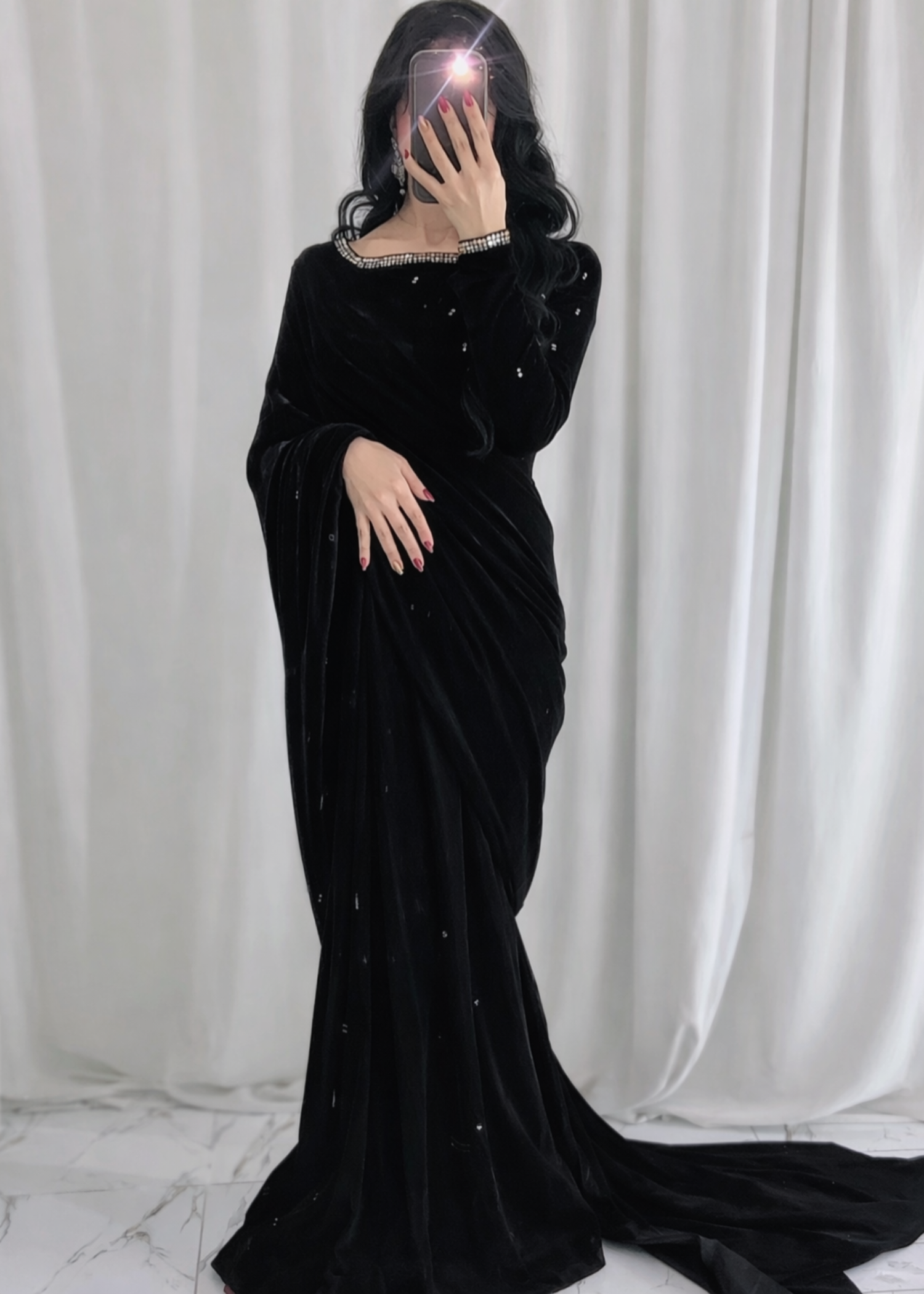 chinese micro velvet 9000 Saree in Black