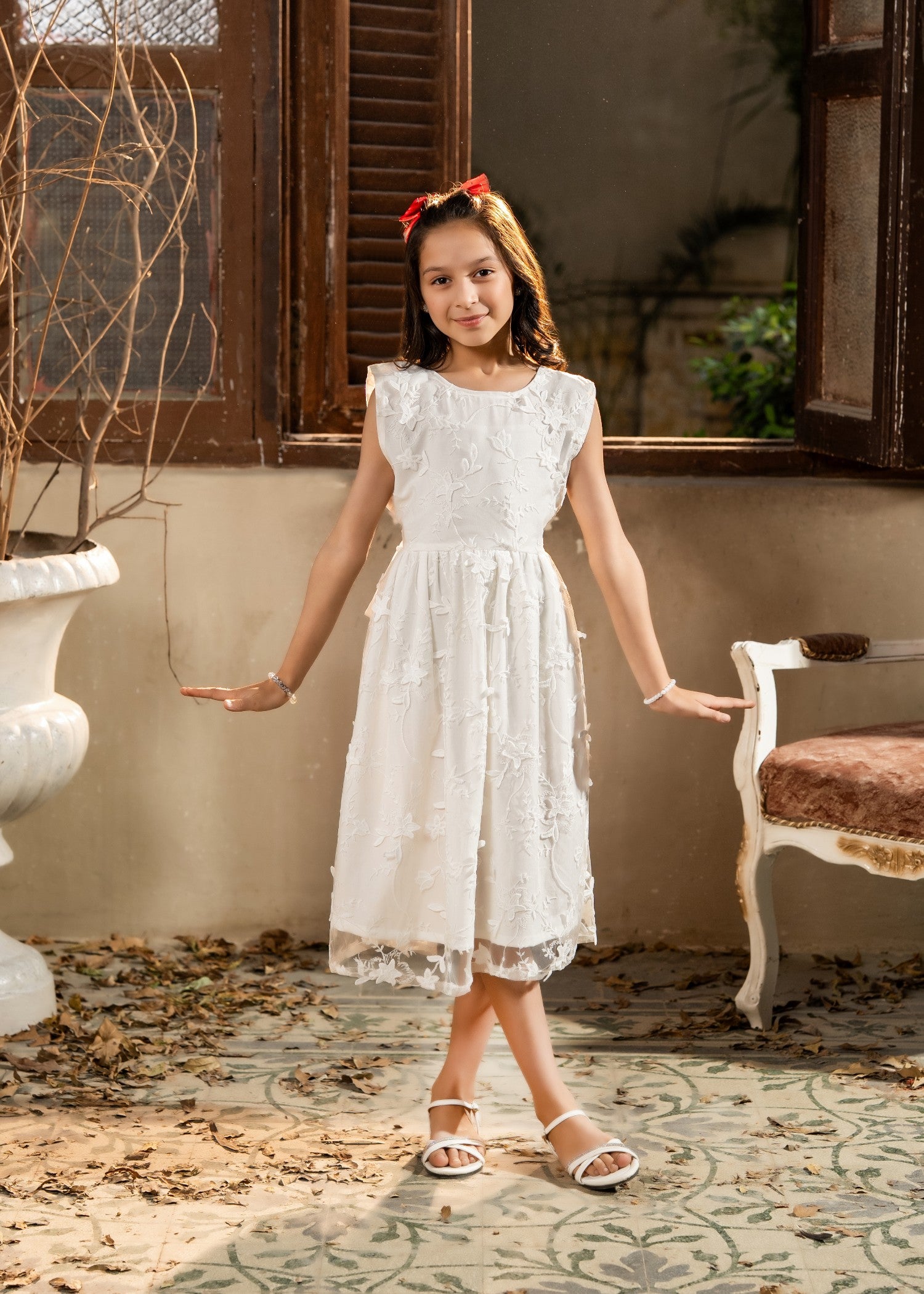 lace net Frock in White