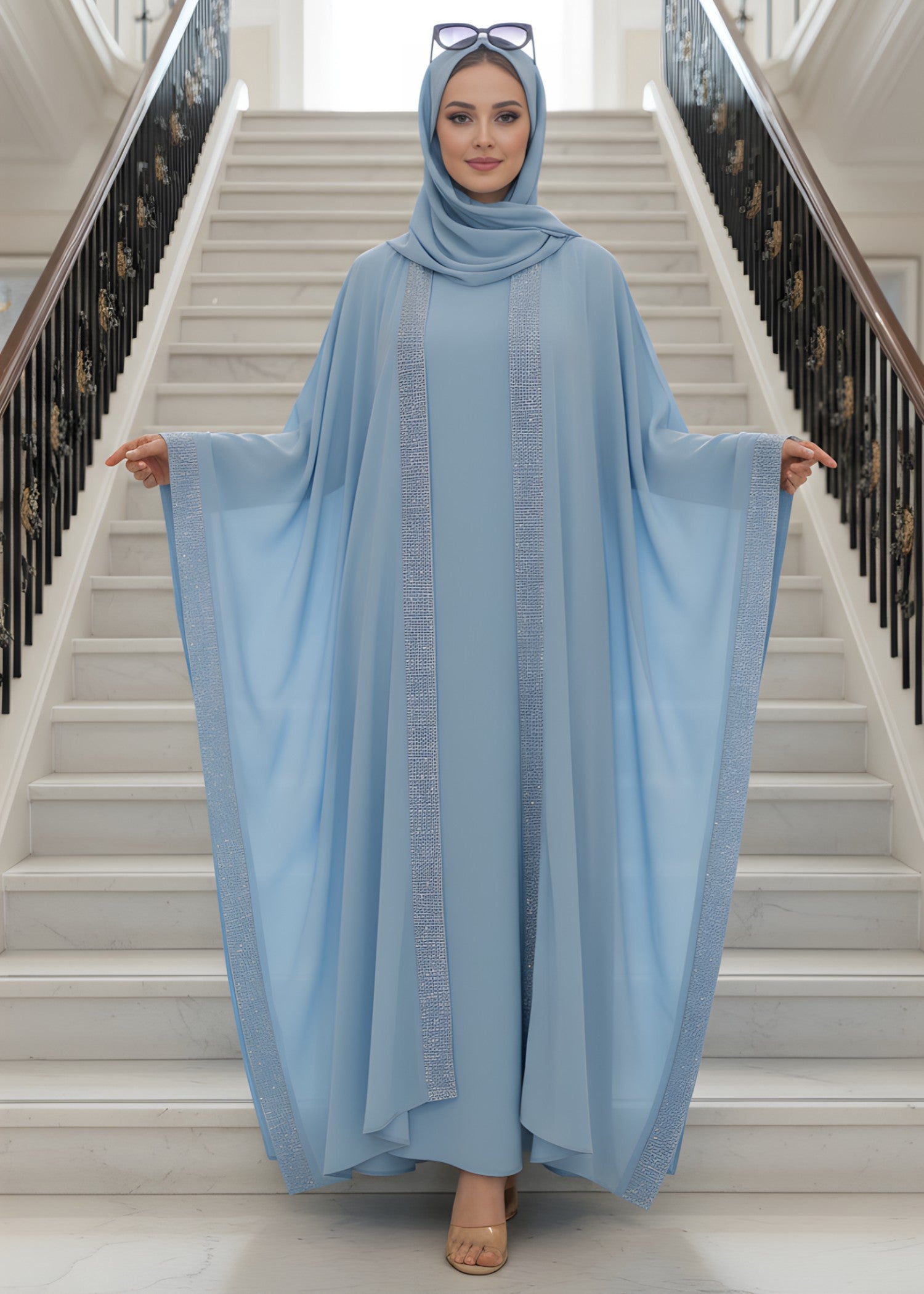 chiffon Abaya in Cloud blue