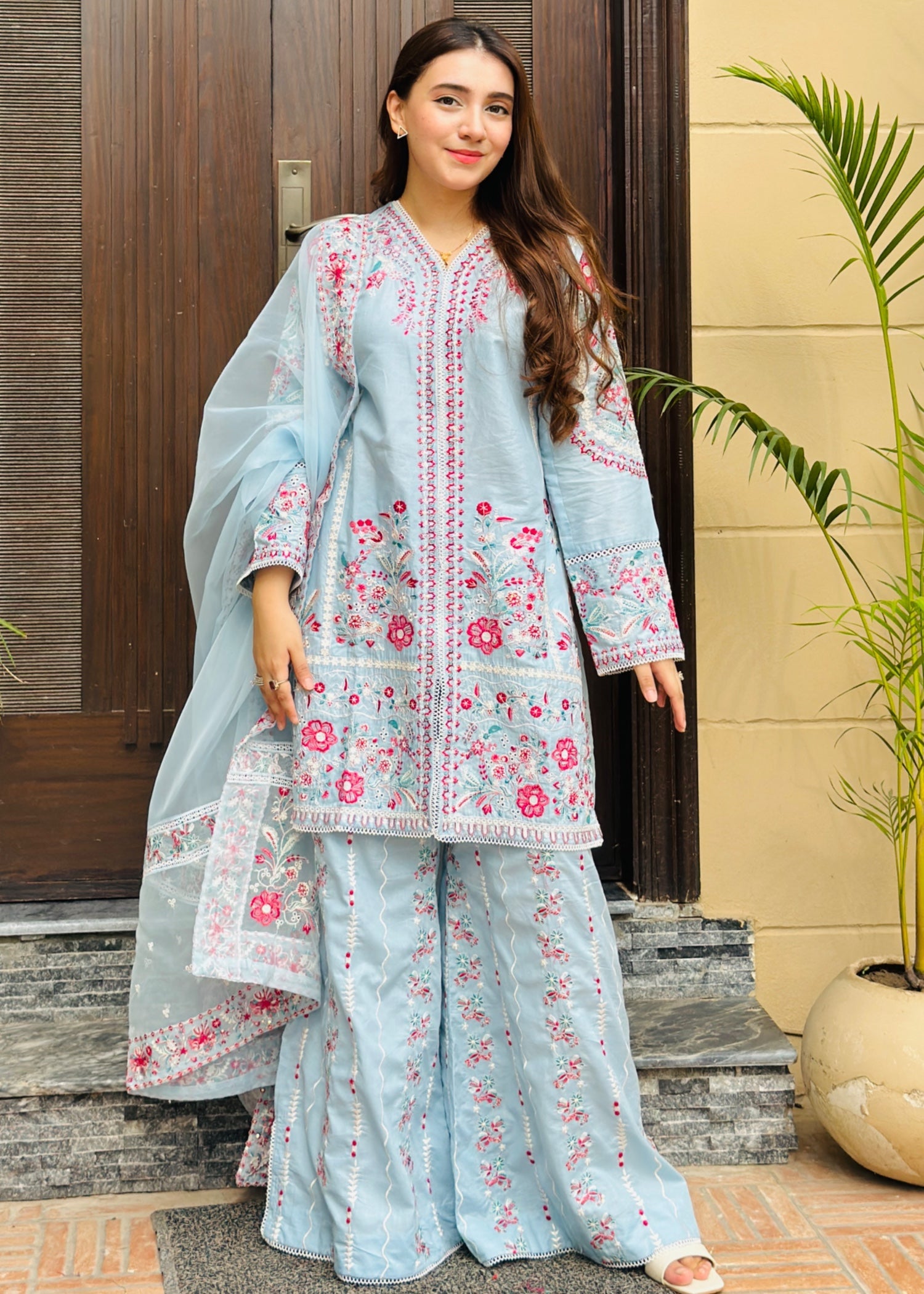 cotton Kurta Set in Sky