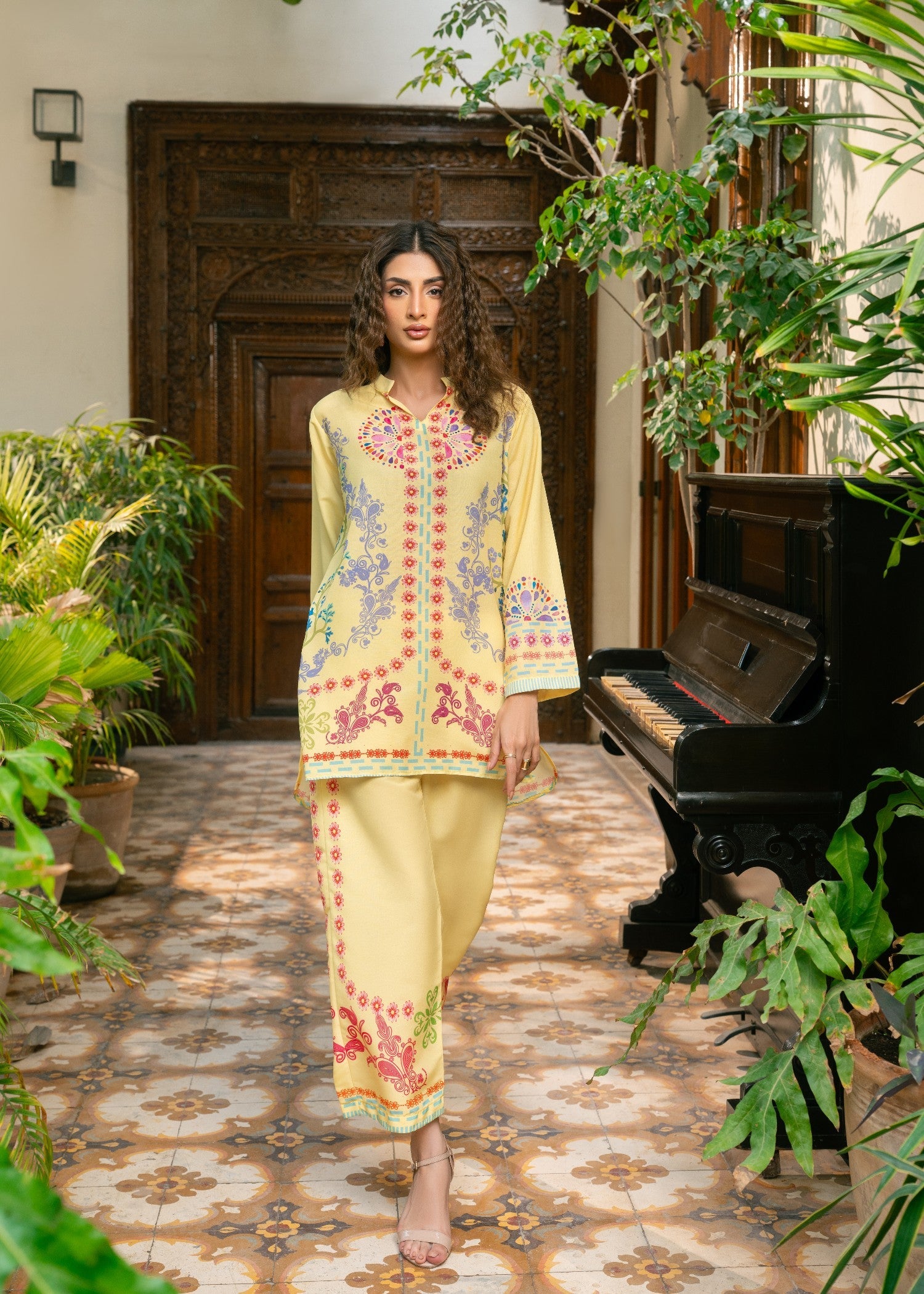 poly lawn Co Ord Sets in Light yellow