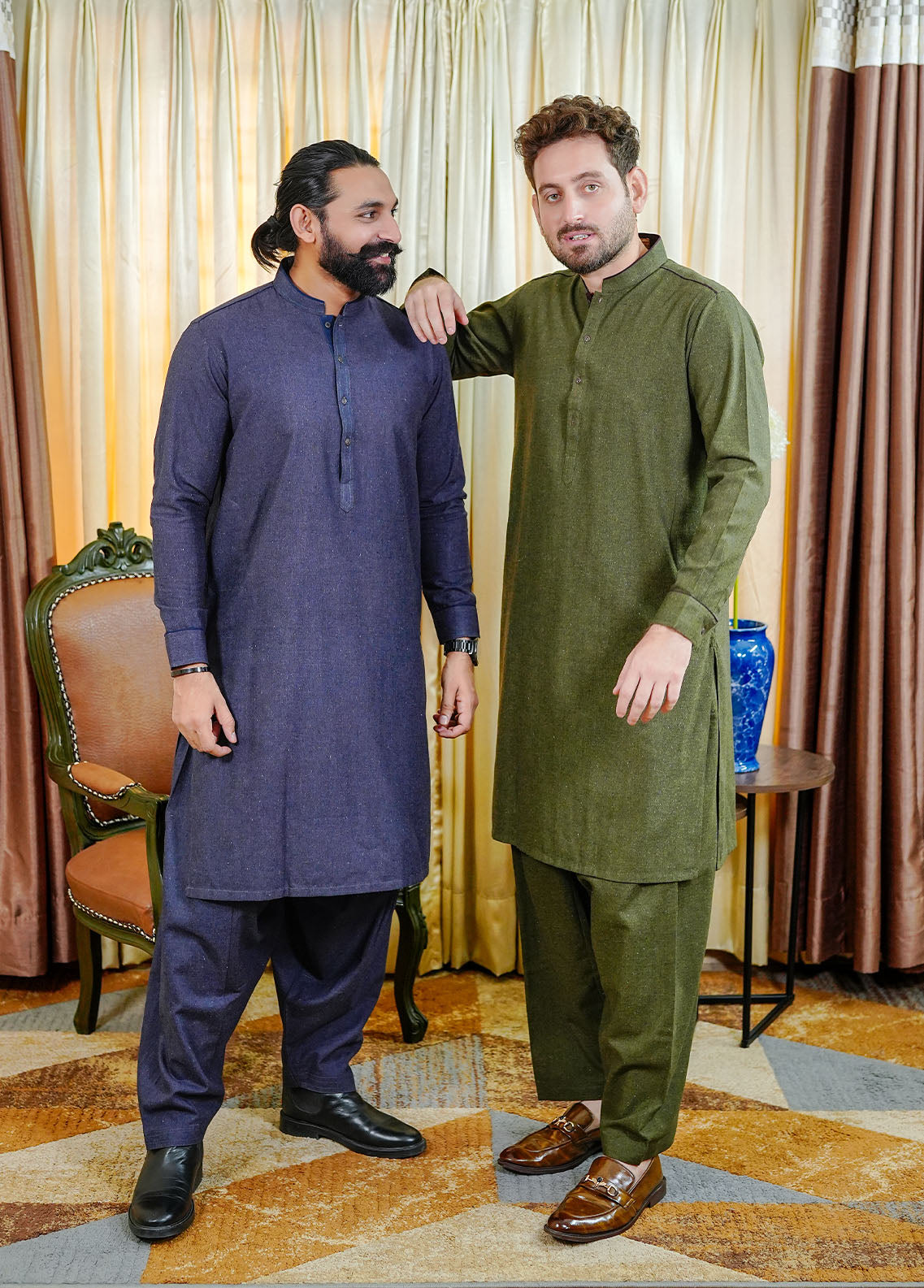 woolen karandi Shalwar Kameez in Navy blue