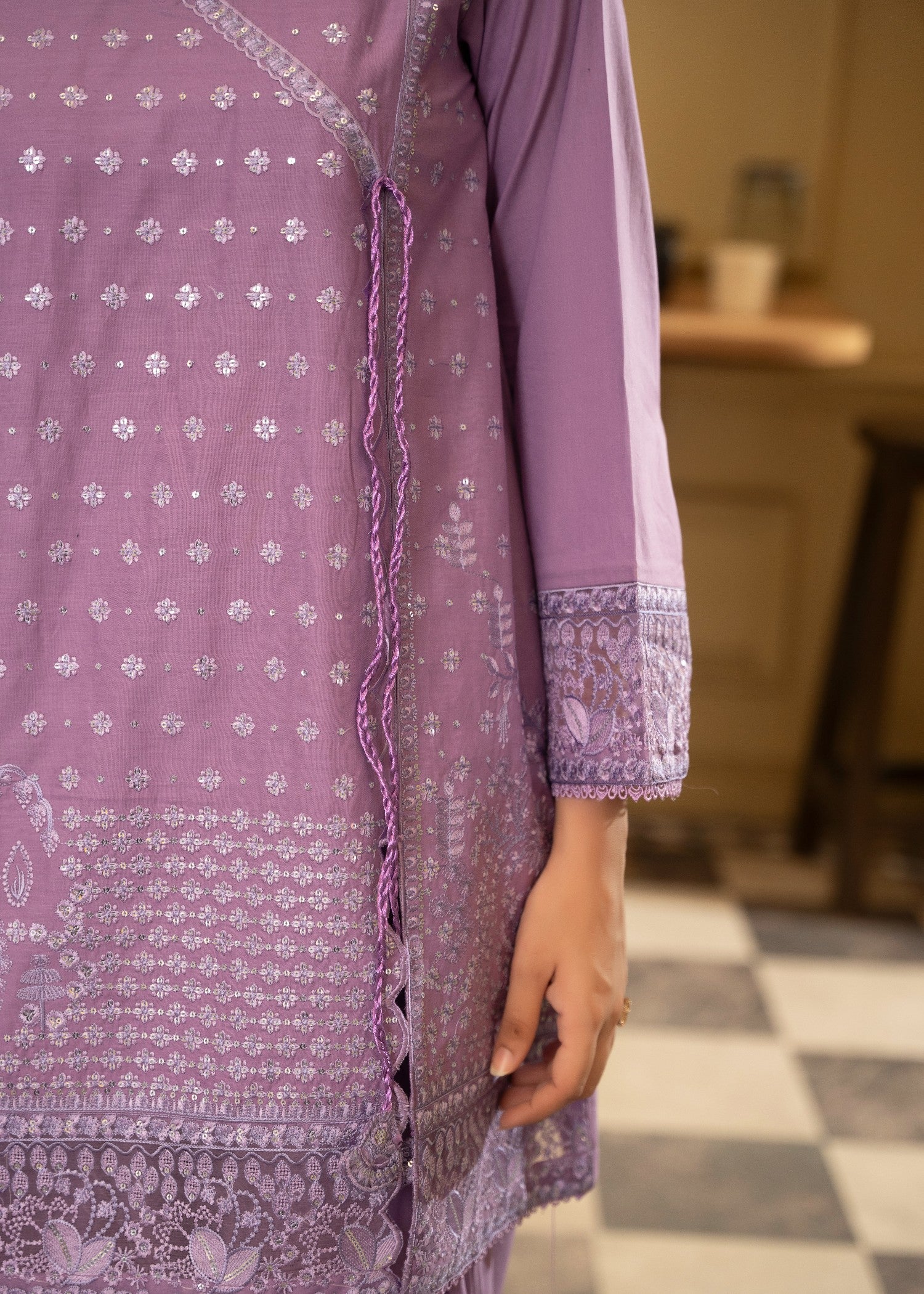 lawn cotton Angrakha in Lilac