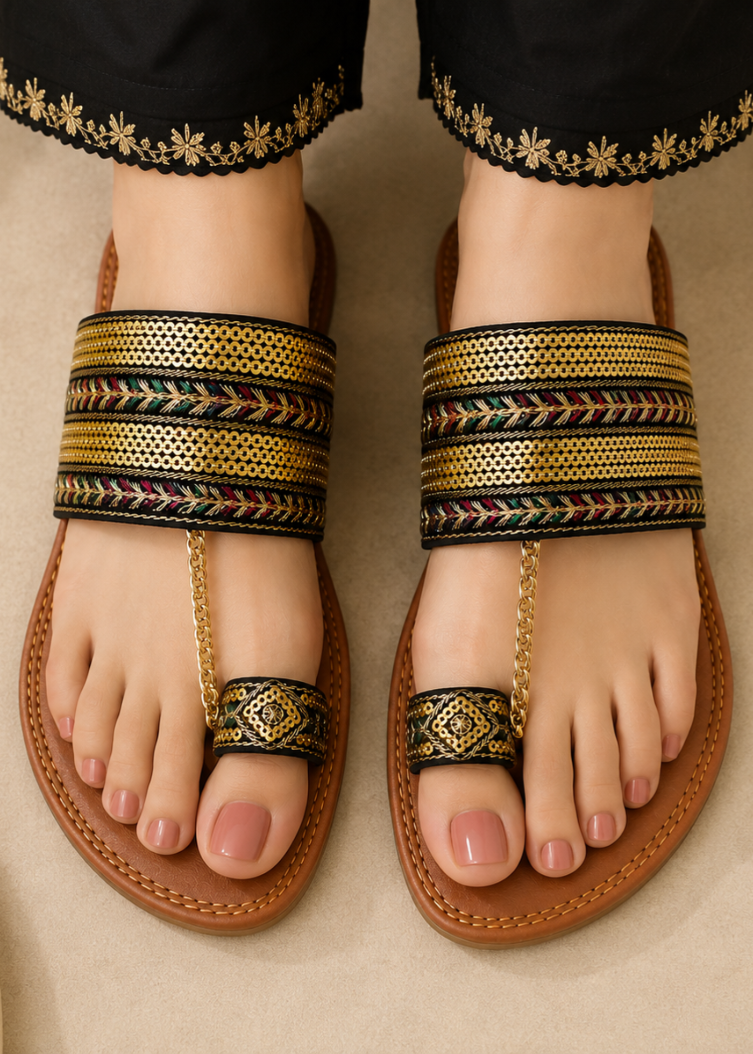 Kolapuri in Multi, mari gold, black by - High Quality Women Kolapuri AEE1796
