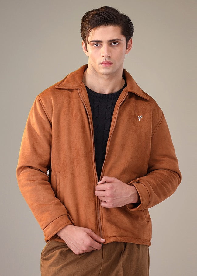 suede leather Jacket in Camel brown