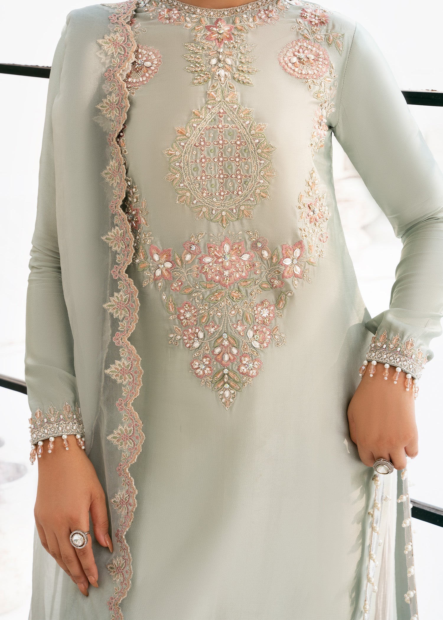 raw silk Sharara in Ice blue