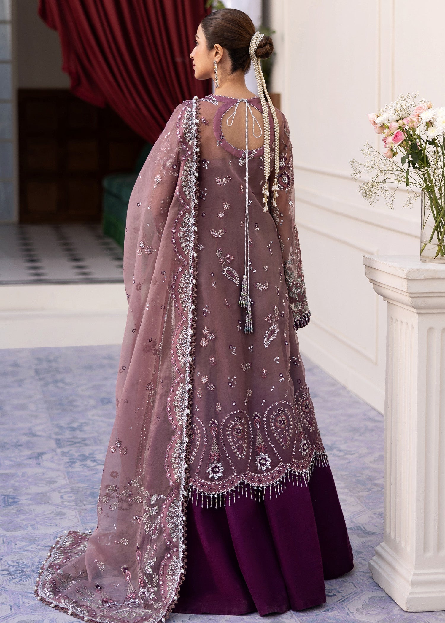 organza Unstitched in Purple, mauve