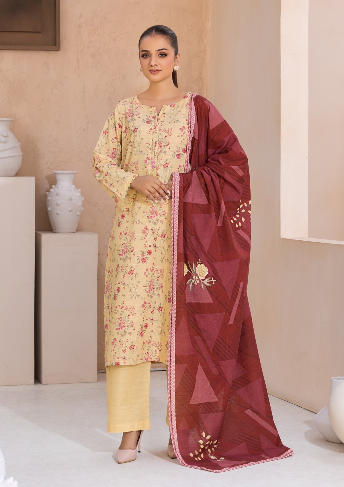 khaddar Kurta Set in Yellow